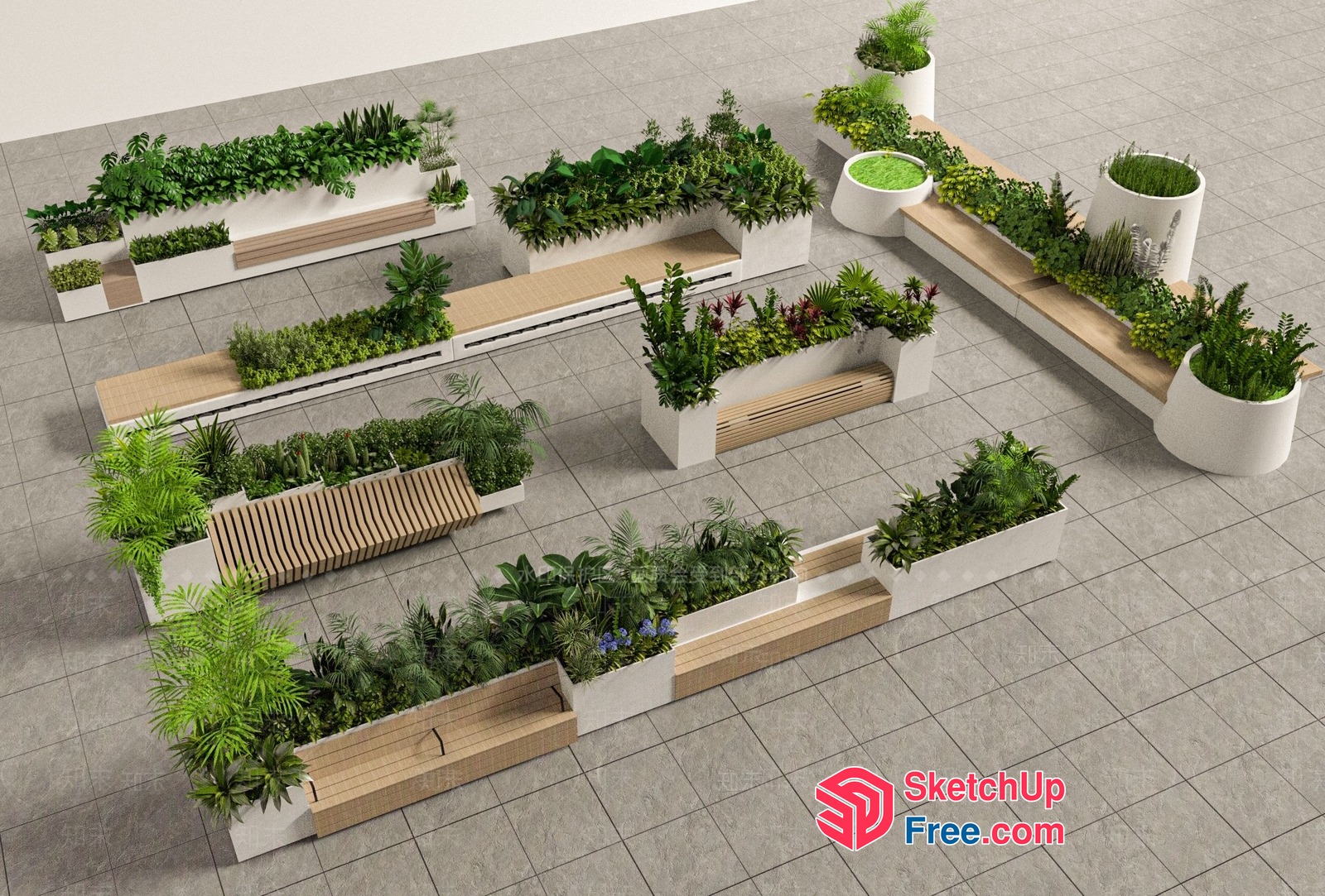 Modern Outdoor Furniture Arrangement With Greenery 3D SketchUp File