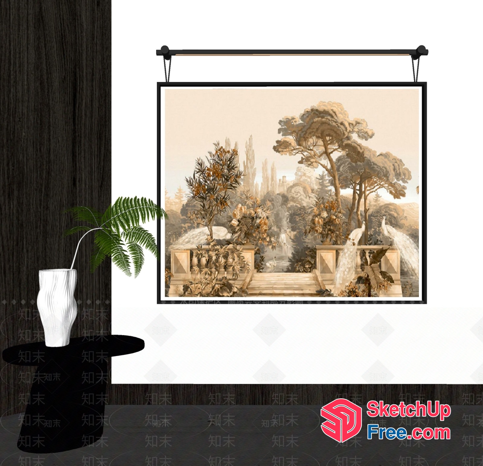 Elegant Garden Scene With White Peacocks And Trees 3D SketchUp File