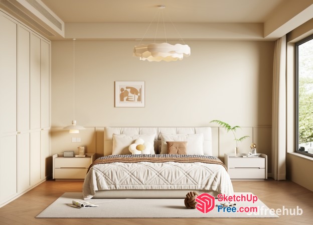Elegant Modern Minimalist Japanese Style Bedroom Interior 3D SketchUp File