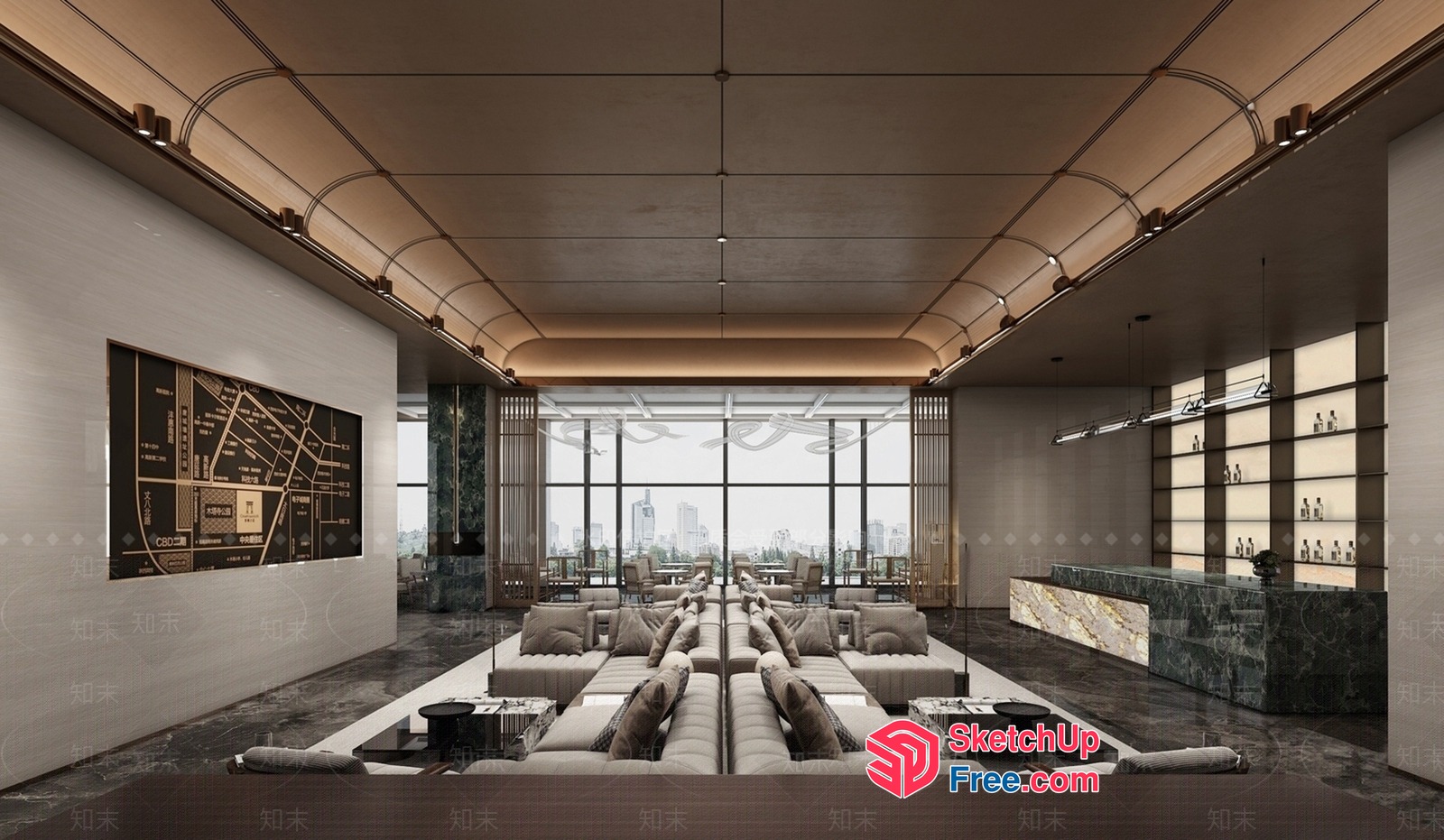 Modern Luxury Living Room With City View 3D SketchUp File
