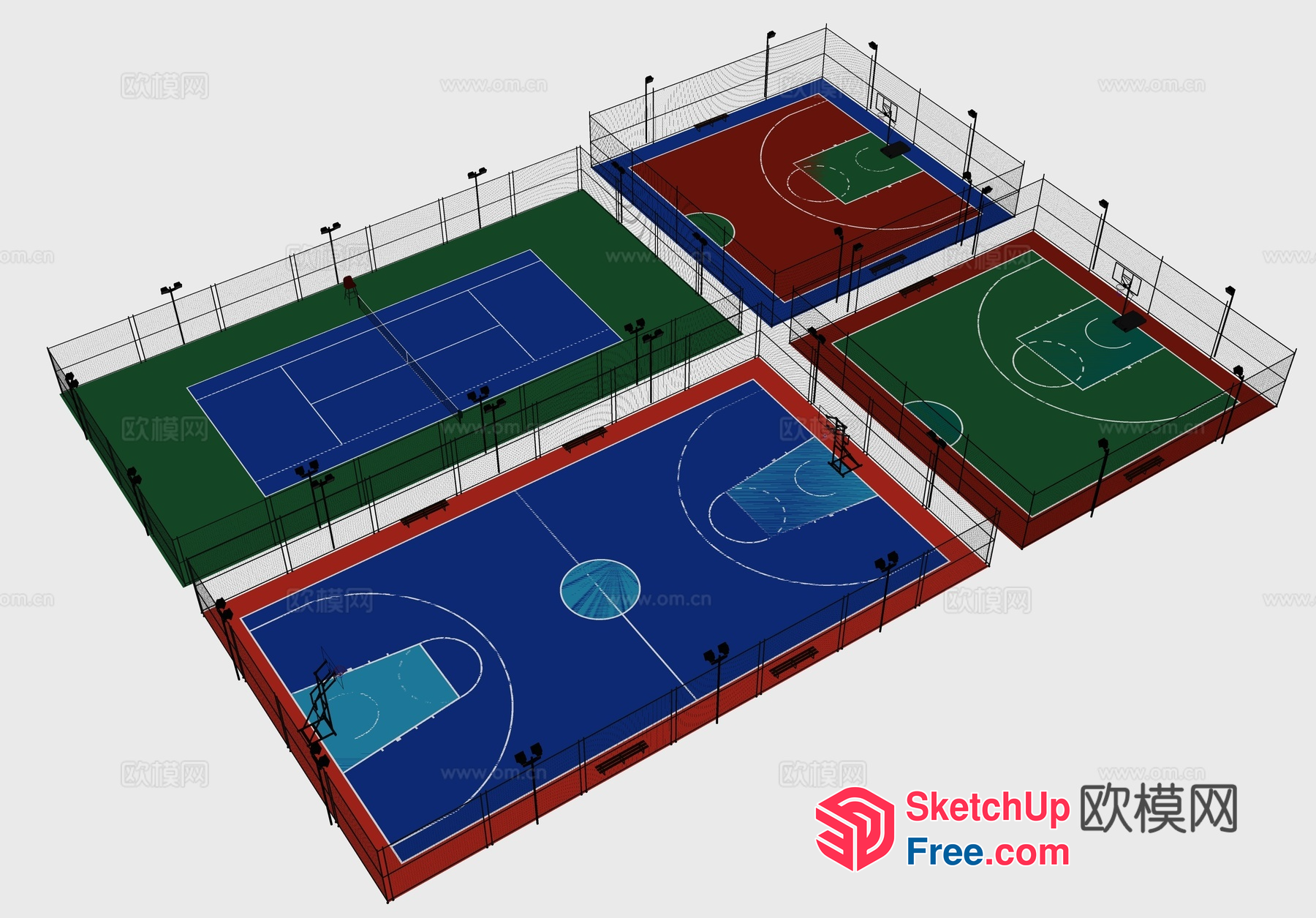 Basketball Court And Tennis Court Layout 3D SketchUp File