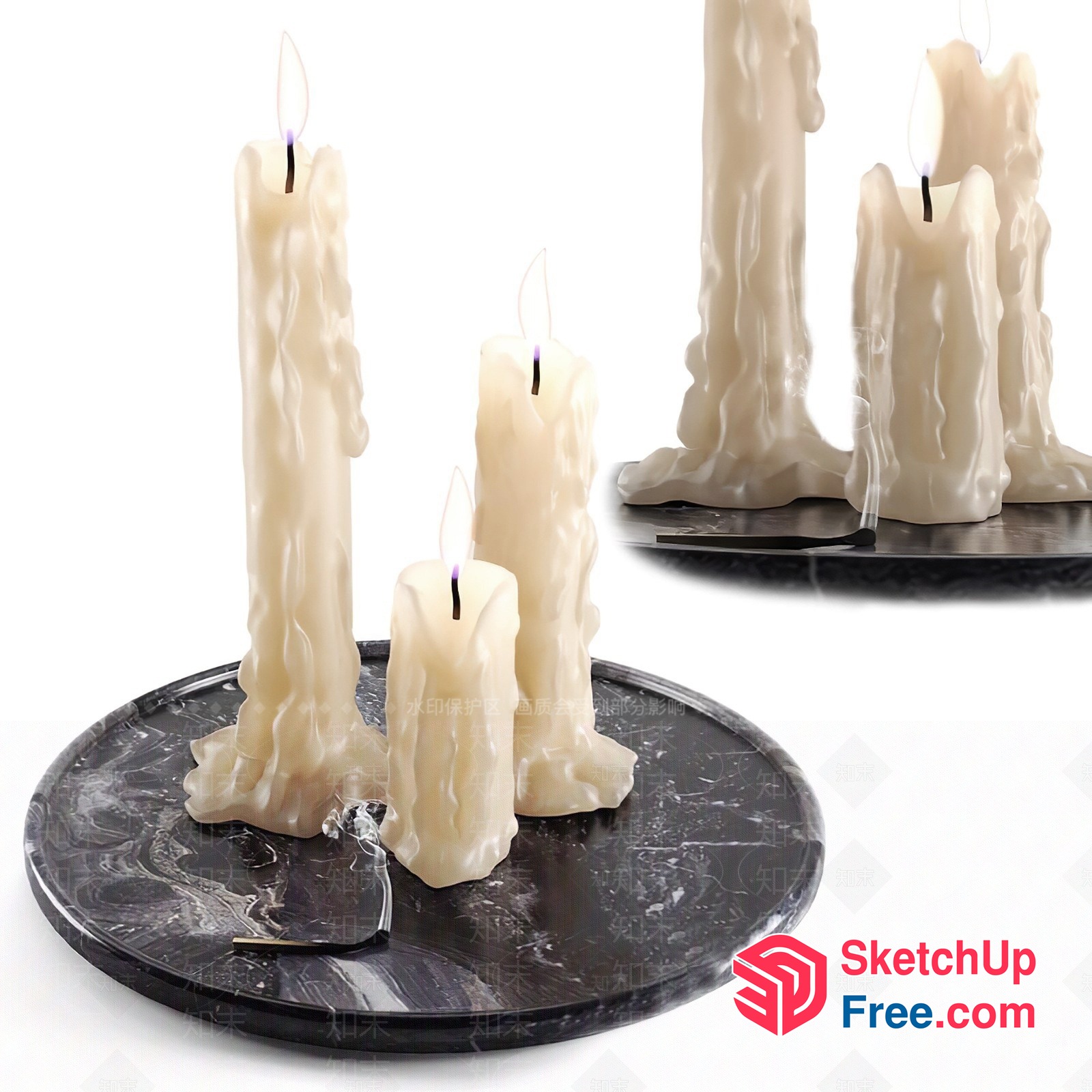 Candles On Marble Base 3D SketchUp File