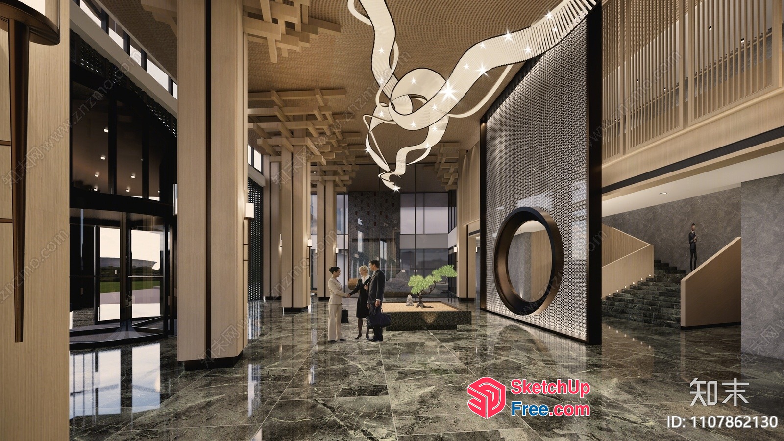 Elegant Modern Office Interior With Sleek Marble Flooring 3D SketchUp File
