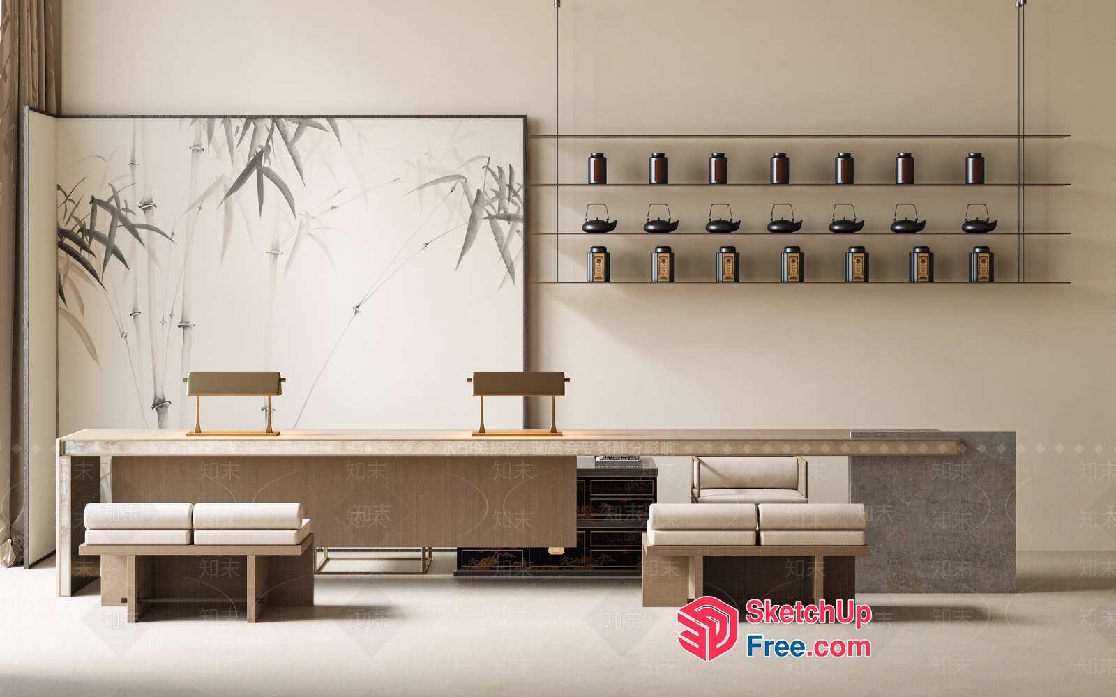 Elegant Minimalist Japanese-Style Dining Room 3D SketchUp File