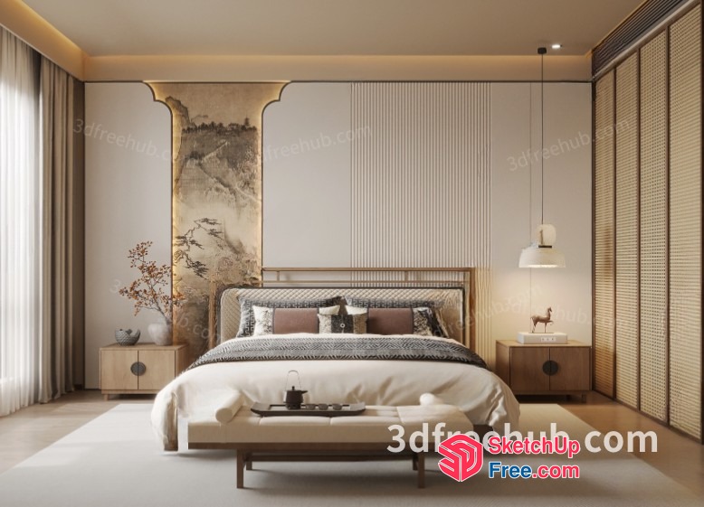 Japanese Style Minimalist Bedroom Decor 3D SketchUp File