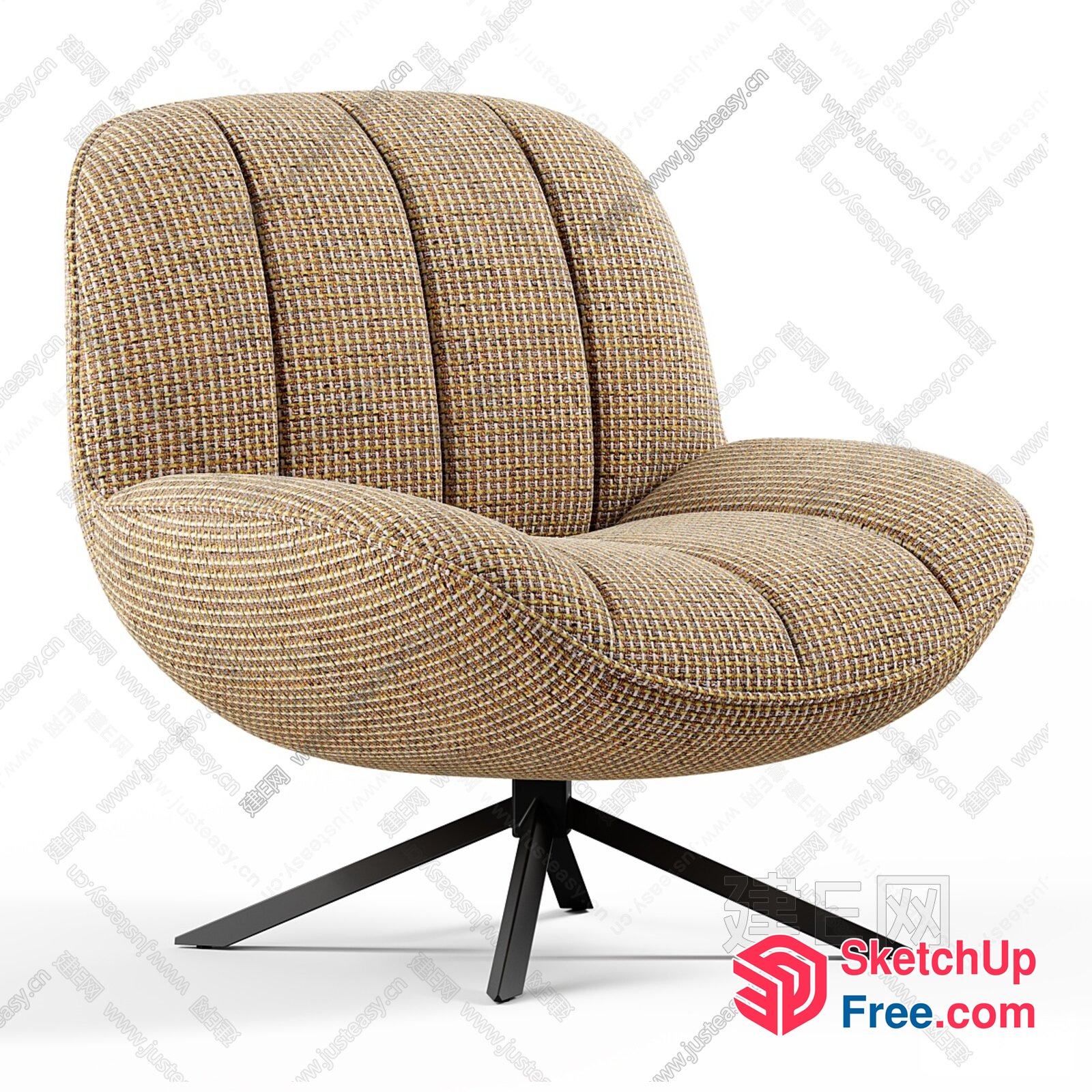 Modern Armchair With Brown Fabric Upholstery And Black Base 3D SketchUp File