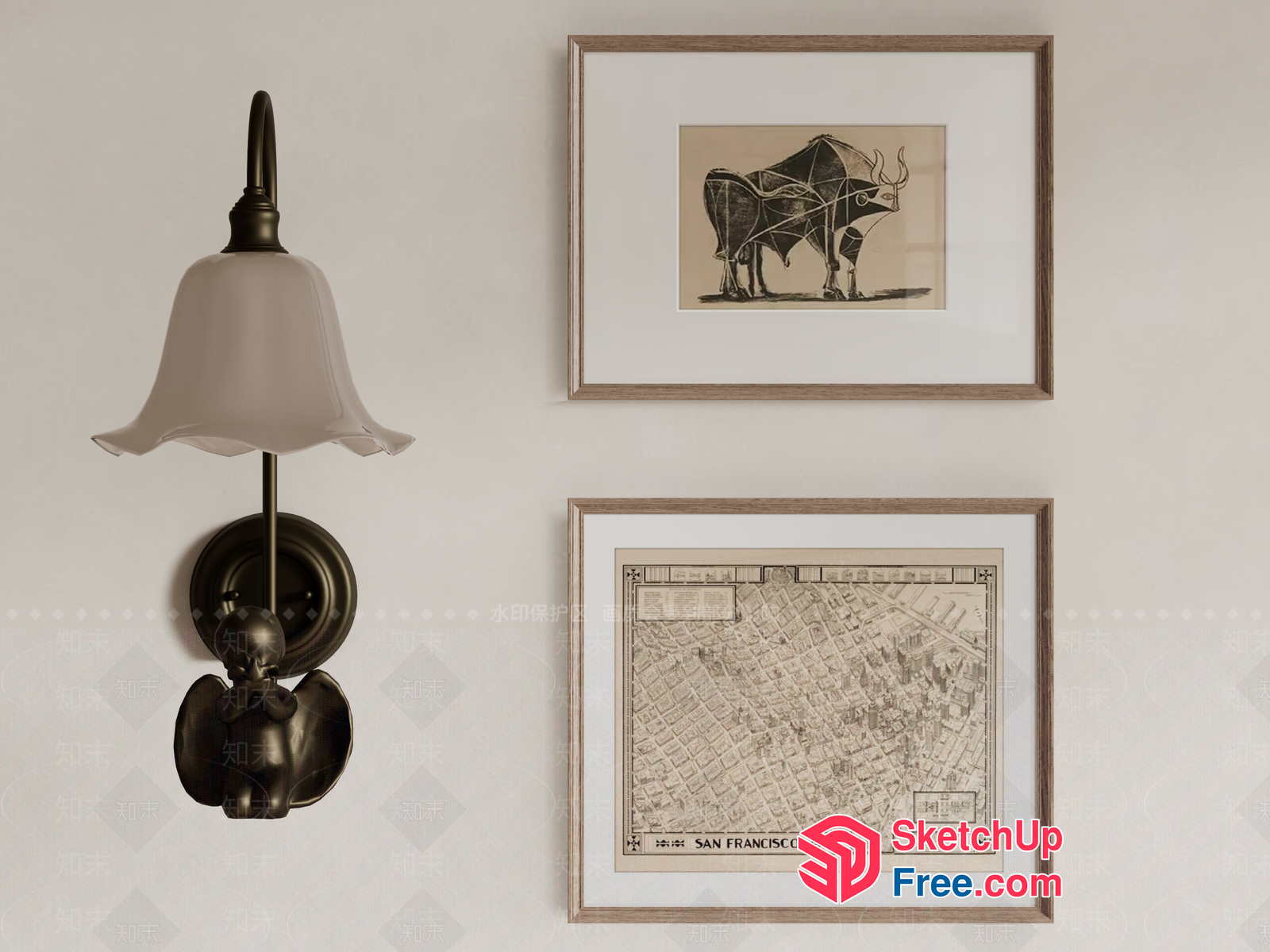 Vintage San Francisco City Map And Bull Artwork 3D SketchUp File