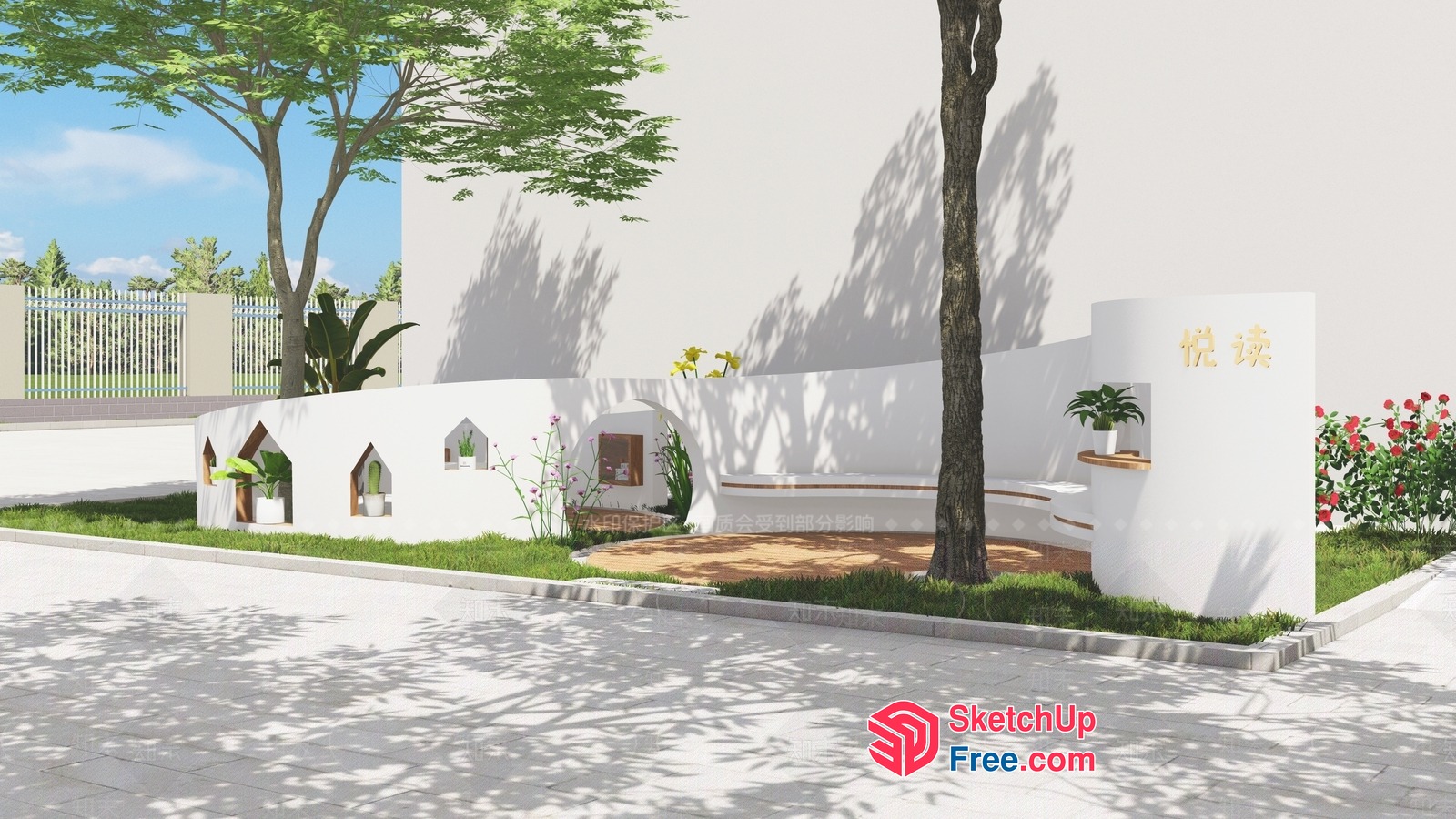 White Wall Garden Decor 3D SketchUp File