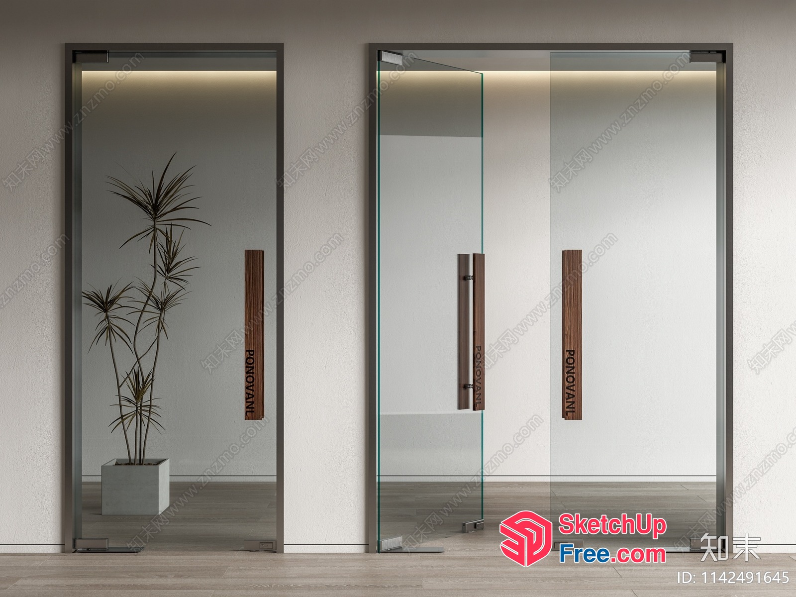 Modern Glass Door With Wooden Handles 3D SketchUp File