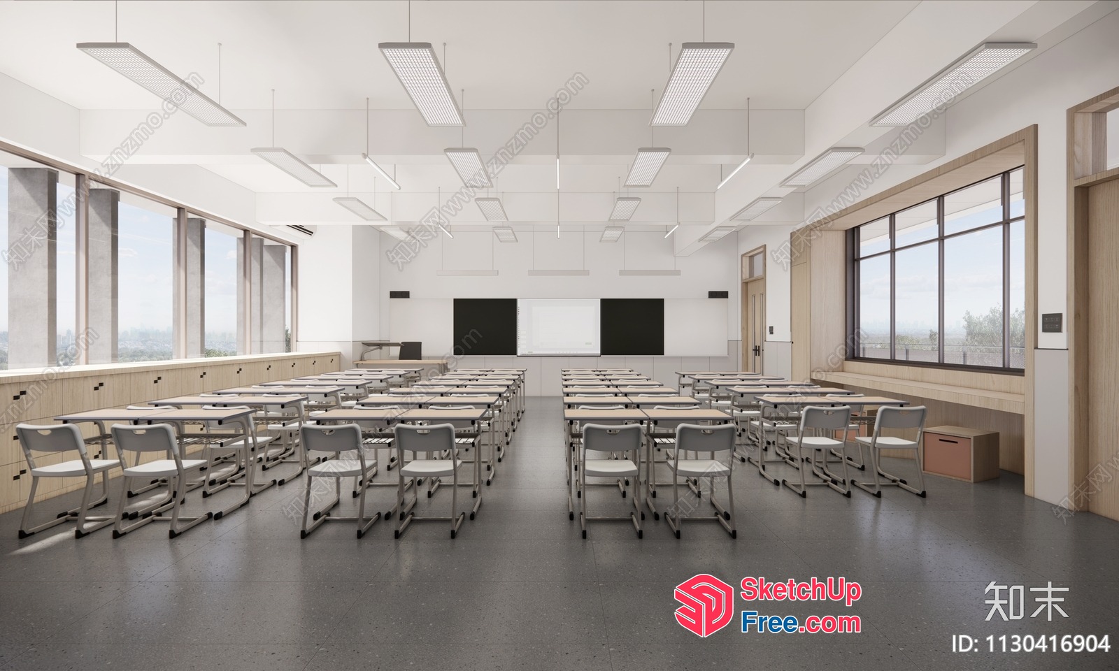 Modern Minimalist School Classroom With Natural Light 3D SketchUp File