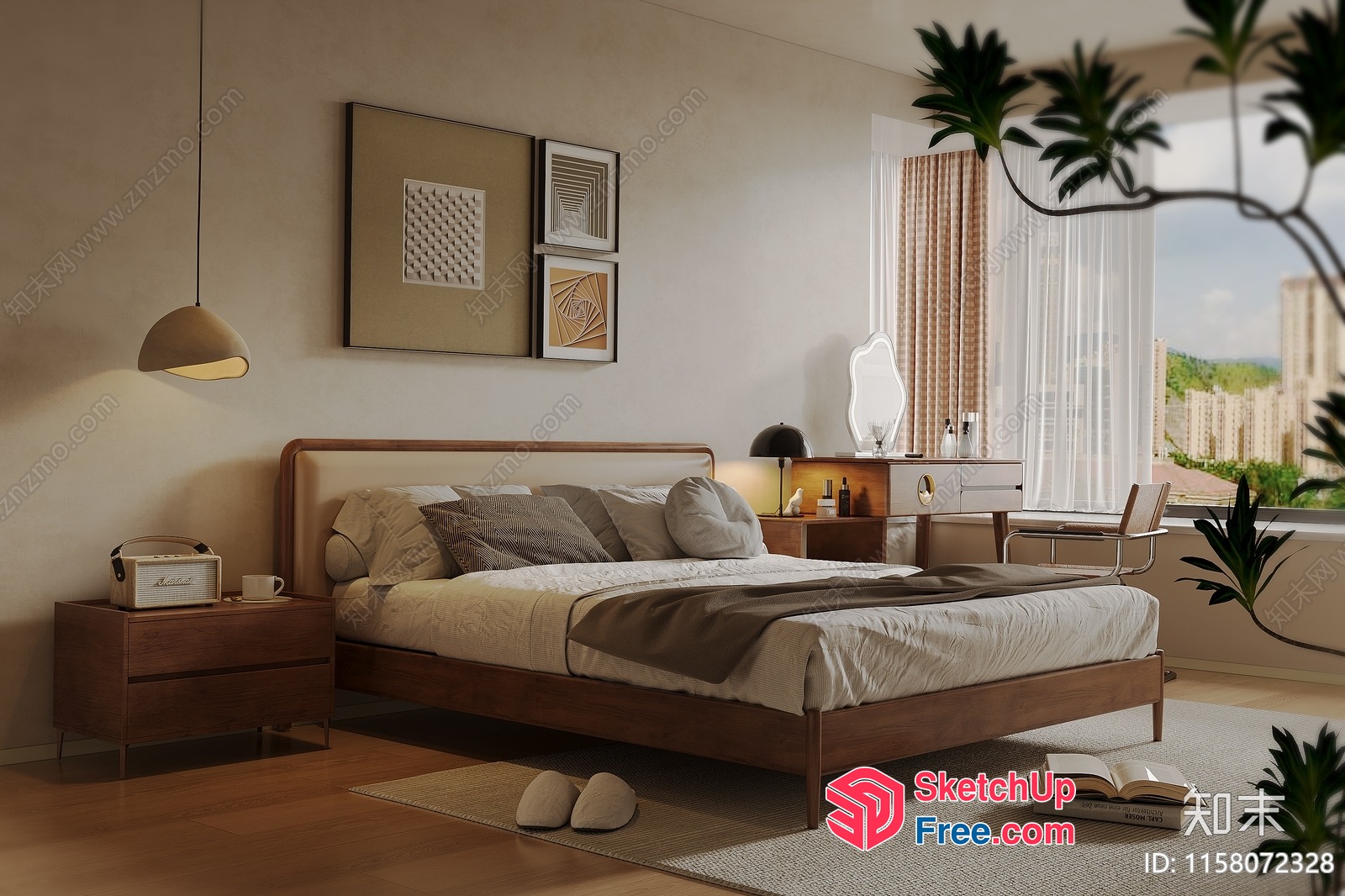 Minimalist Bedroom With Natural Wood Accents 3D SketchUp File