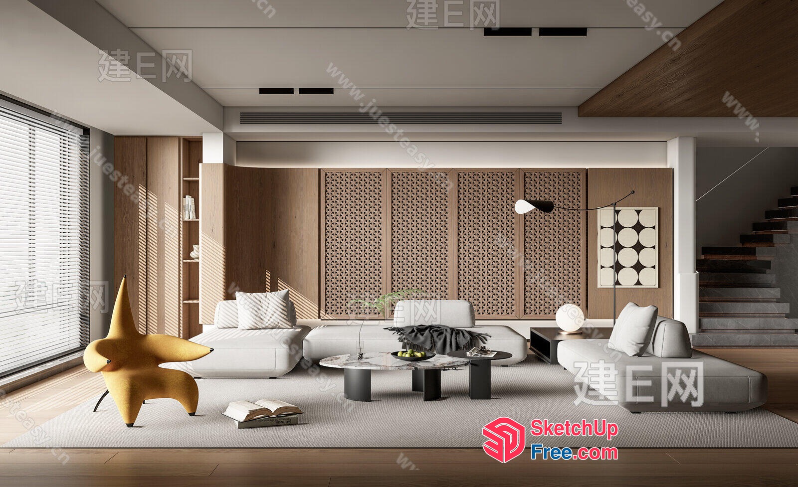 Minimalist Living Room With Modern Furniture And Natural Light 3D SketchUp File