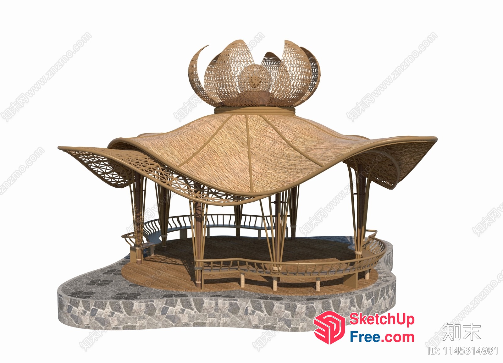 Elegant Rattan Pavilion With Unique Roof Design 3D SketchUp File