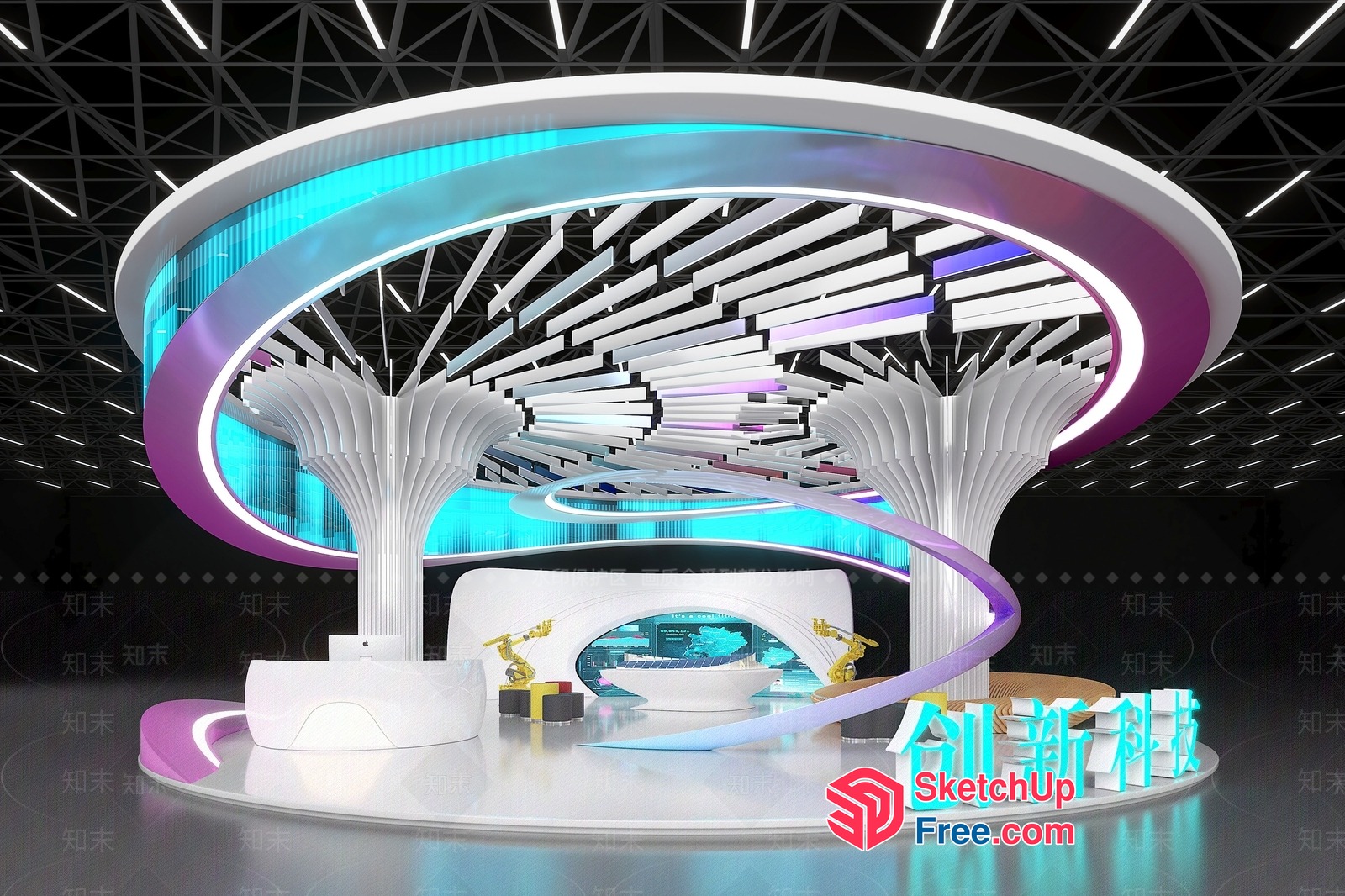 Futuristic Circular Structure With Pillars And Ceiling Lights 3D SketchUp File