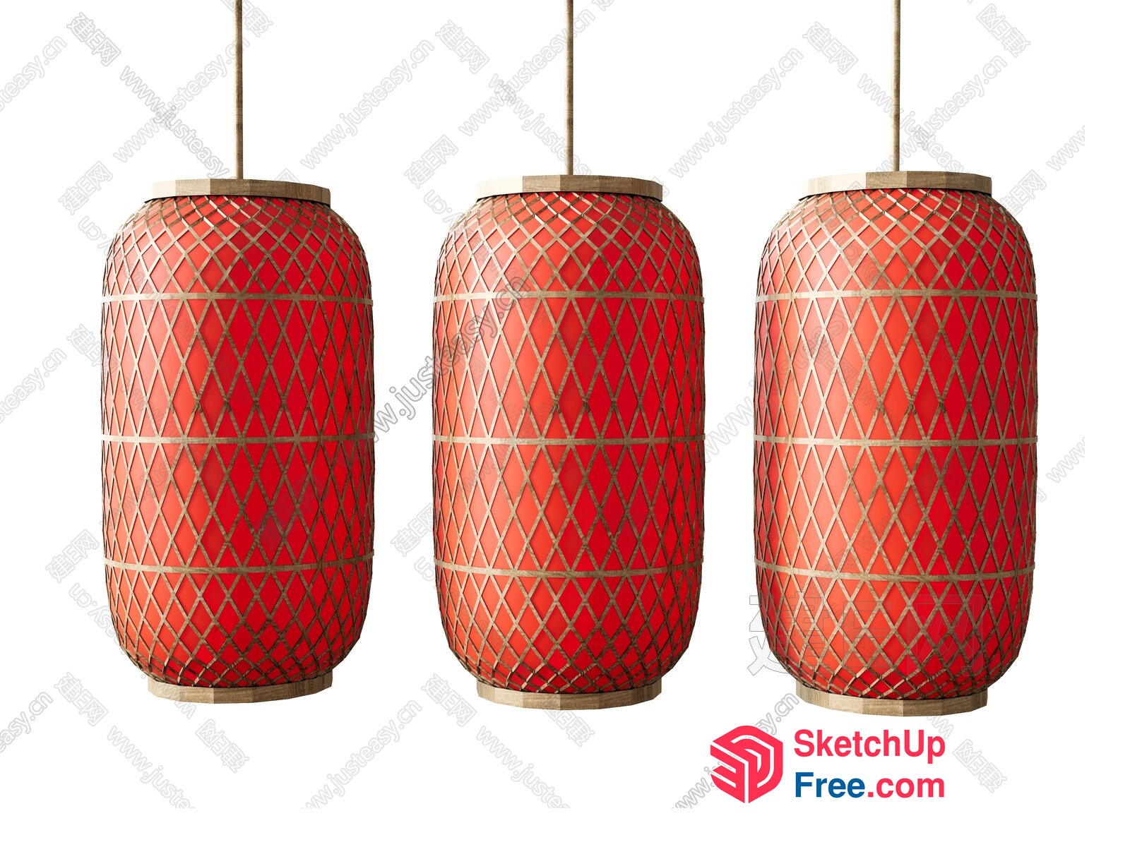 Three Red Lanterns Hanging From The Ceiling 3D SketchUp File