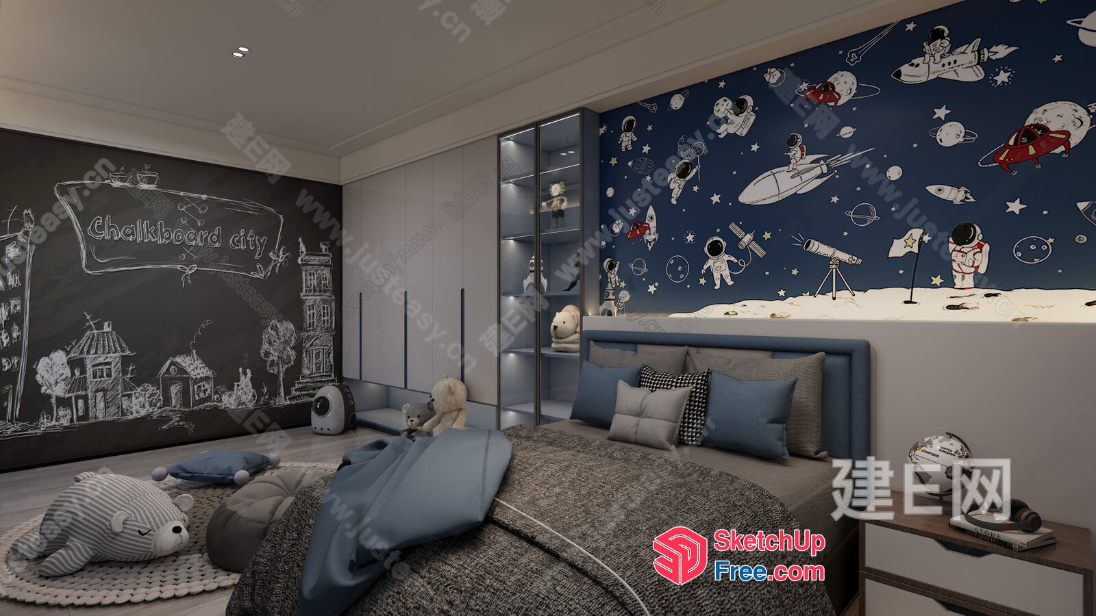 A Modern Space-Themed Bedroom For Children 3D SketchUp File