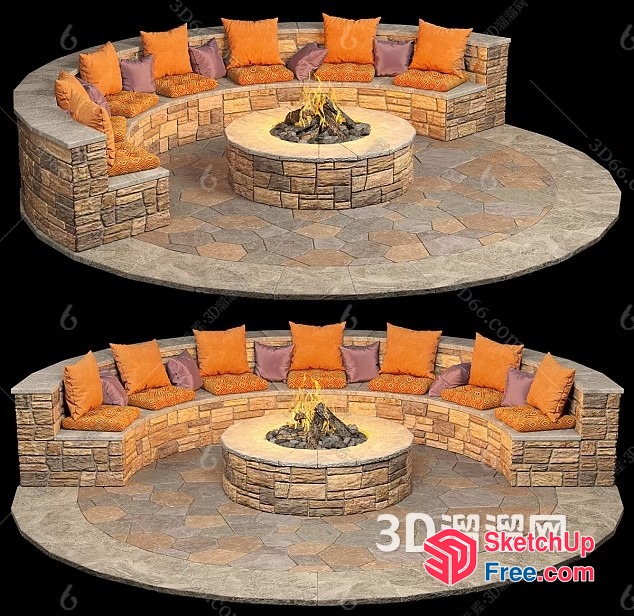 Cozy Outdoor Seating Area With Fire Pit 3D SketchUp File