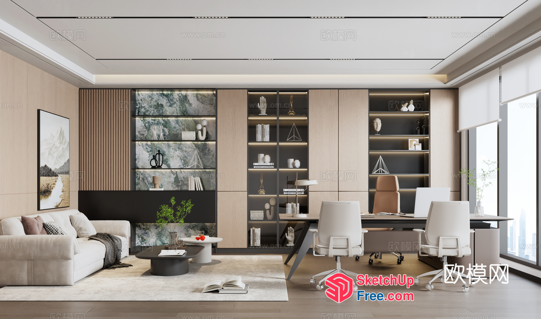 Modern Office Space With Sleek Furniture And Natural Light 3D SketchUp File