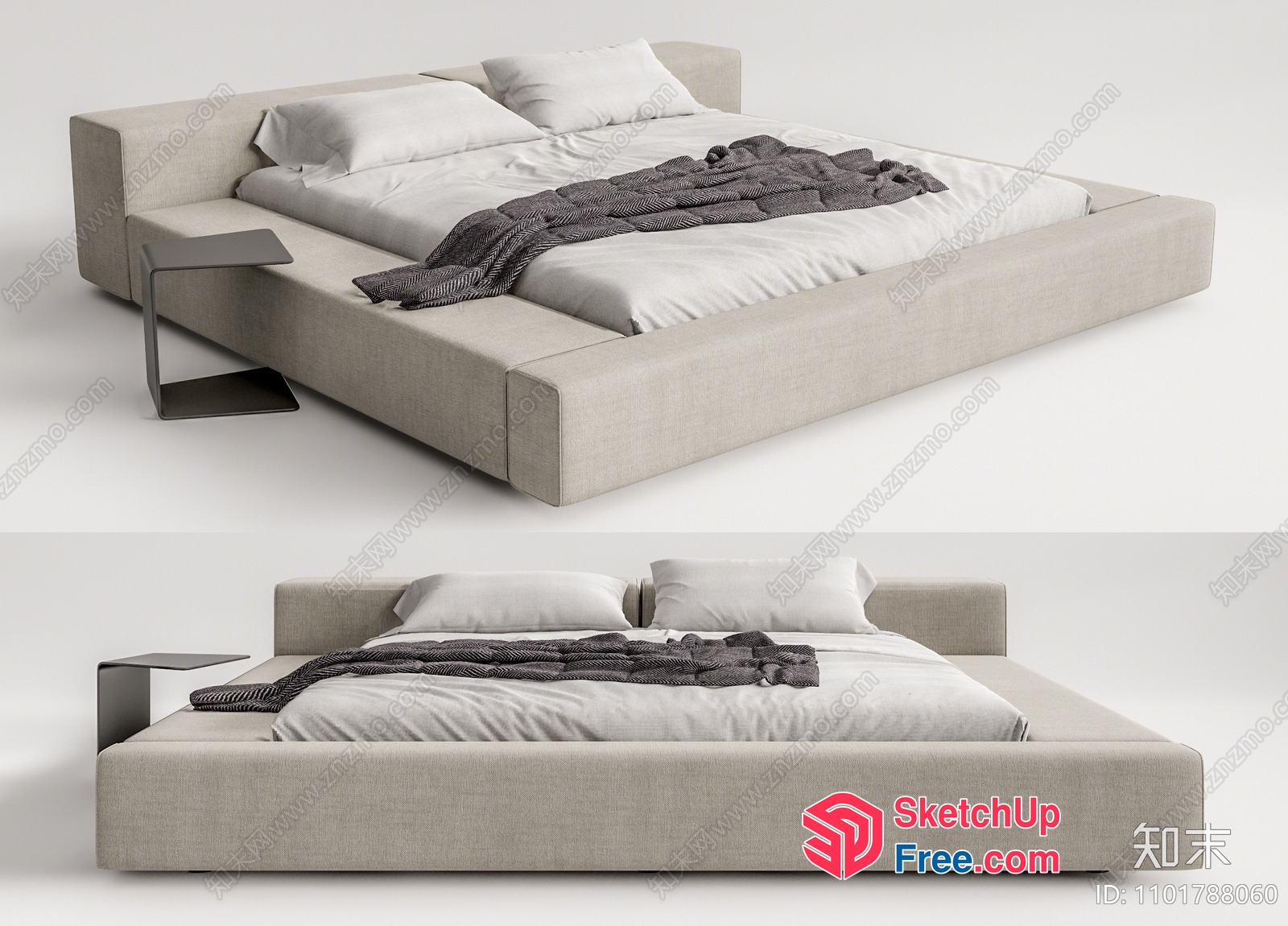 Modern Bed With Built-In Side Table 3D SketchUp File