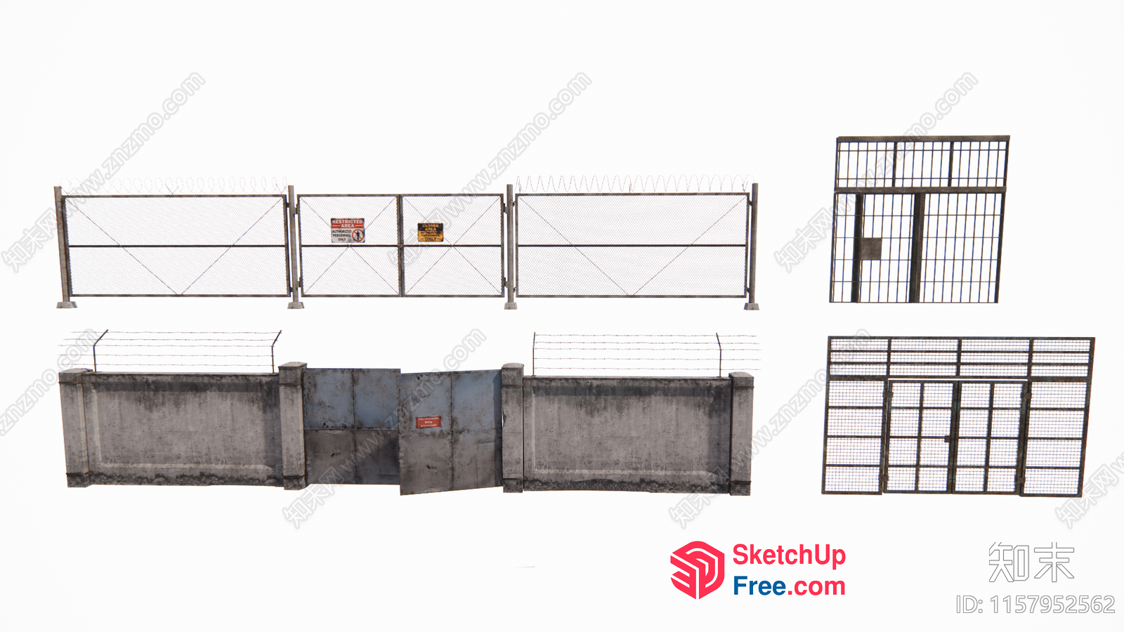 Industrial Fence And Gate Set 3D SketchUp File