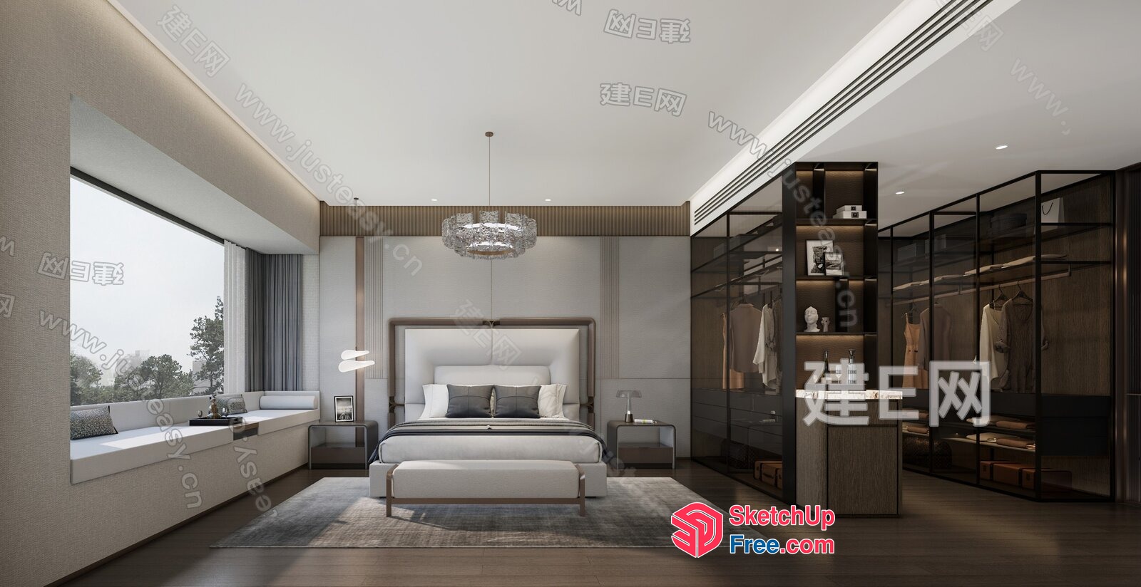 Modern Bedroom With White And Gray Decor 3D SketchUp File