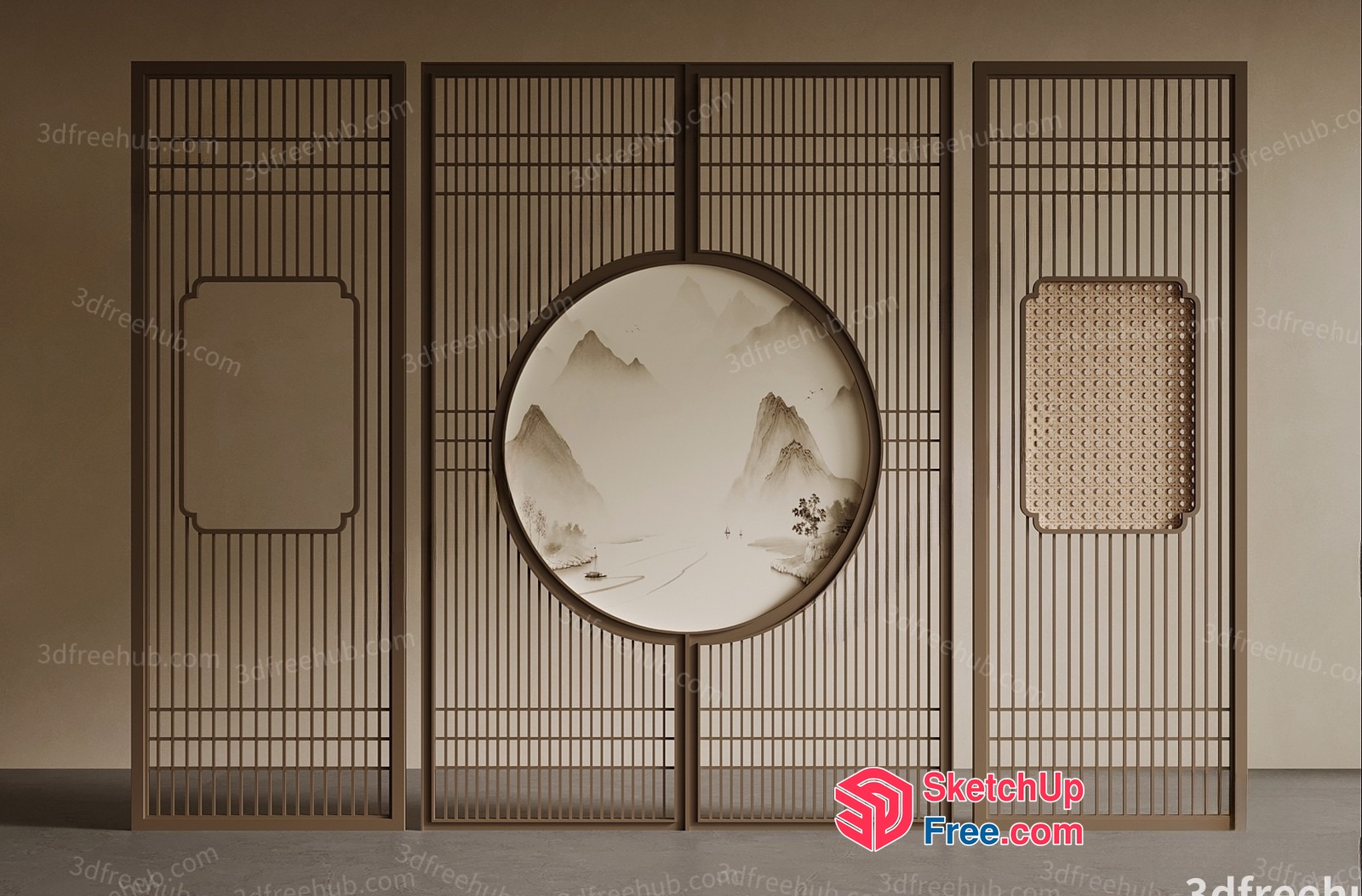 Elegant Asian-Inspired Partition Screen 3D SketchUp File