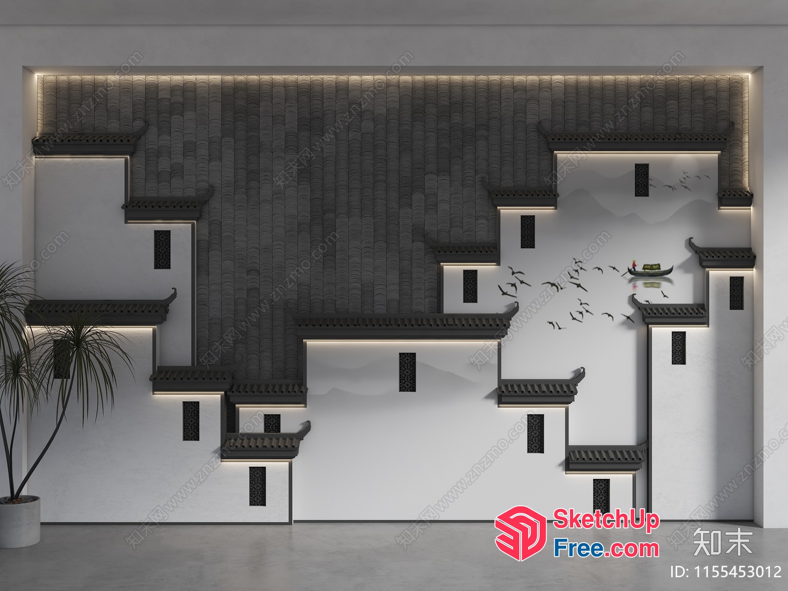 Chinese-Style Staircase With Roof Synthesis 3D SketchUp File