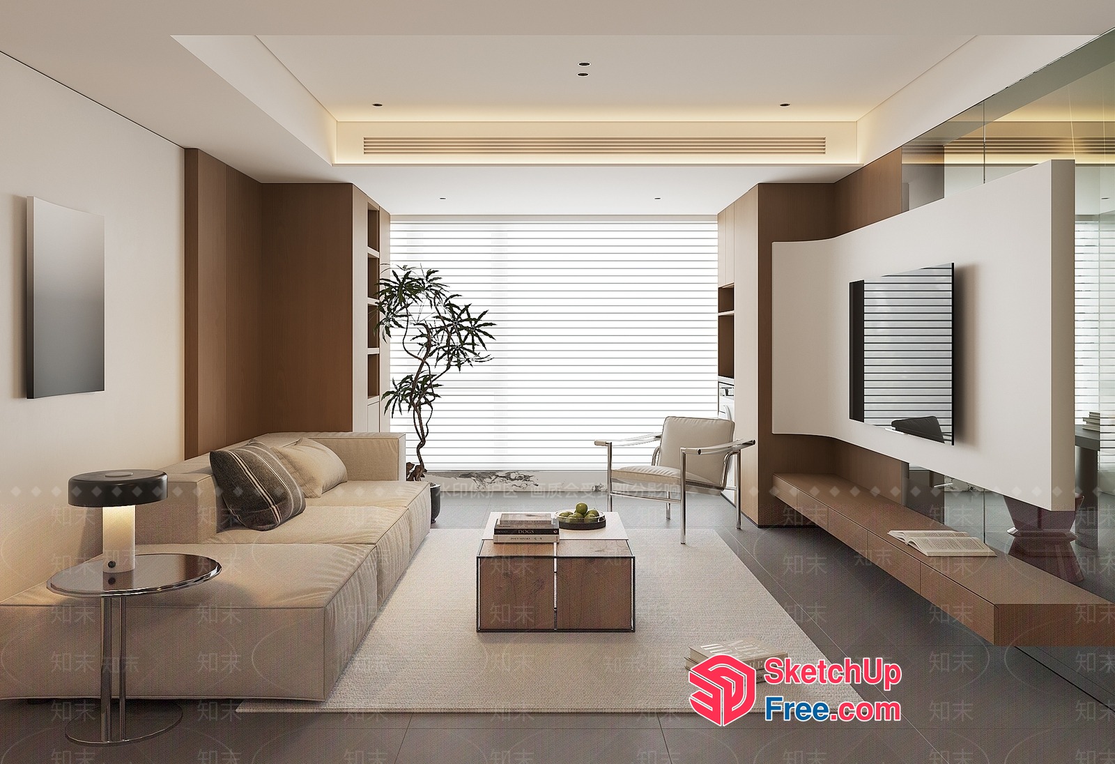 Modern Minimalist Living Room Design With Neutral Tones 3D SketchUp File