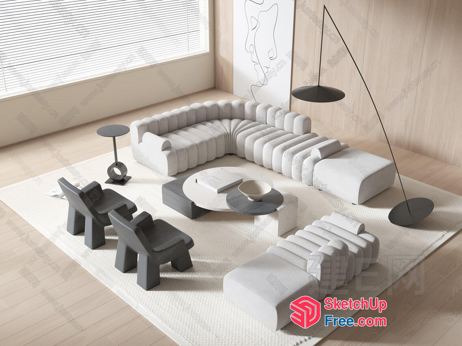 Modern Minimalist Living Room With White Furniture 3D SketchUp File