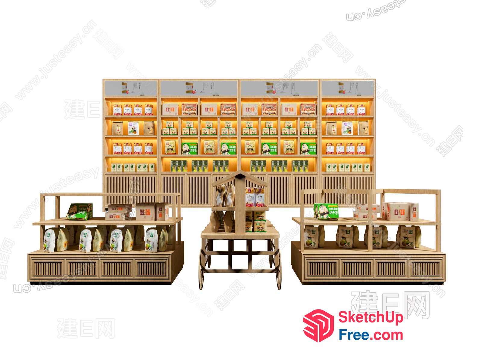 Modern Wood Shelving System For Retail Display 3D SketchUp File