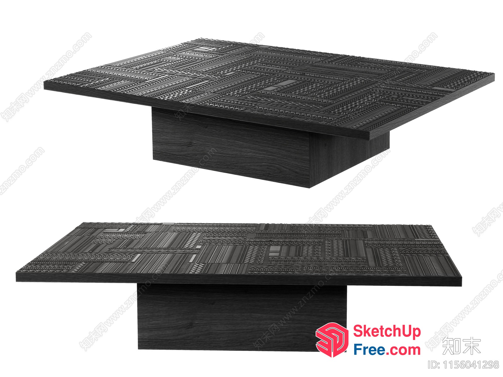 Rectangular Wooden Table With Intricate Carved Design 3D SketchUp File