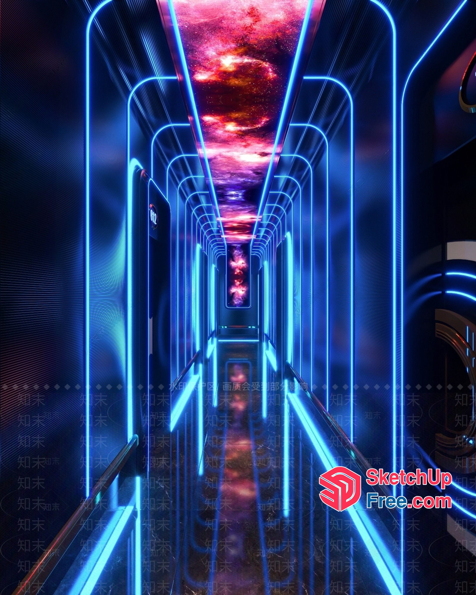 Futuristic Space-Themed Corridor 3D SketchUp File