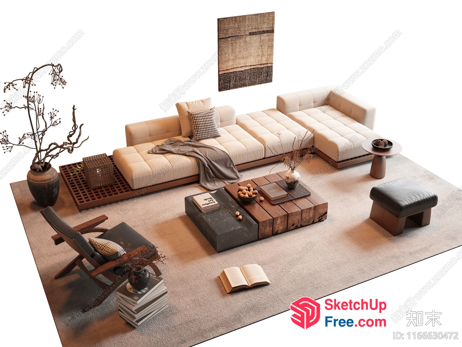 Minimalist Living Room With Creamy Style Sofa 3D SketchUp File