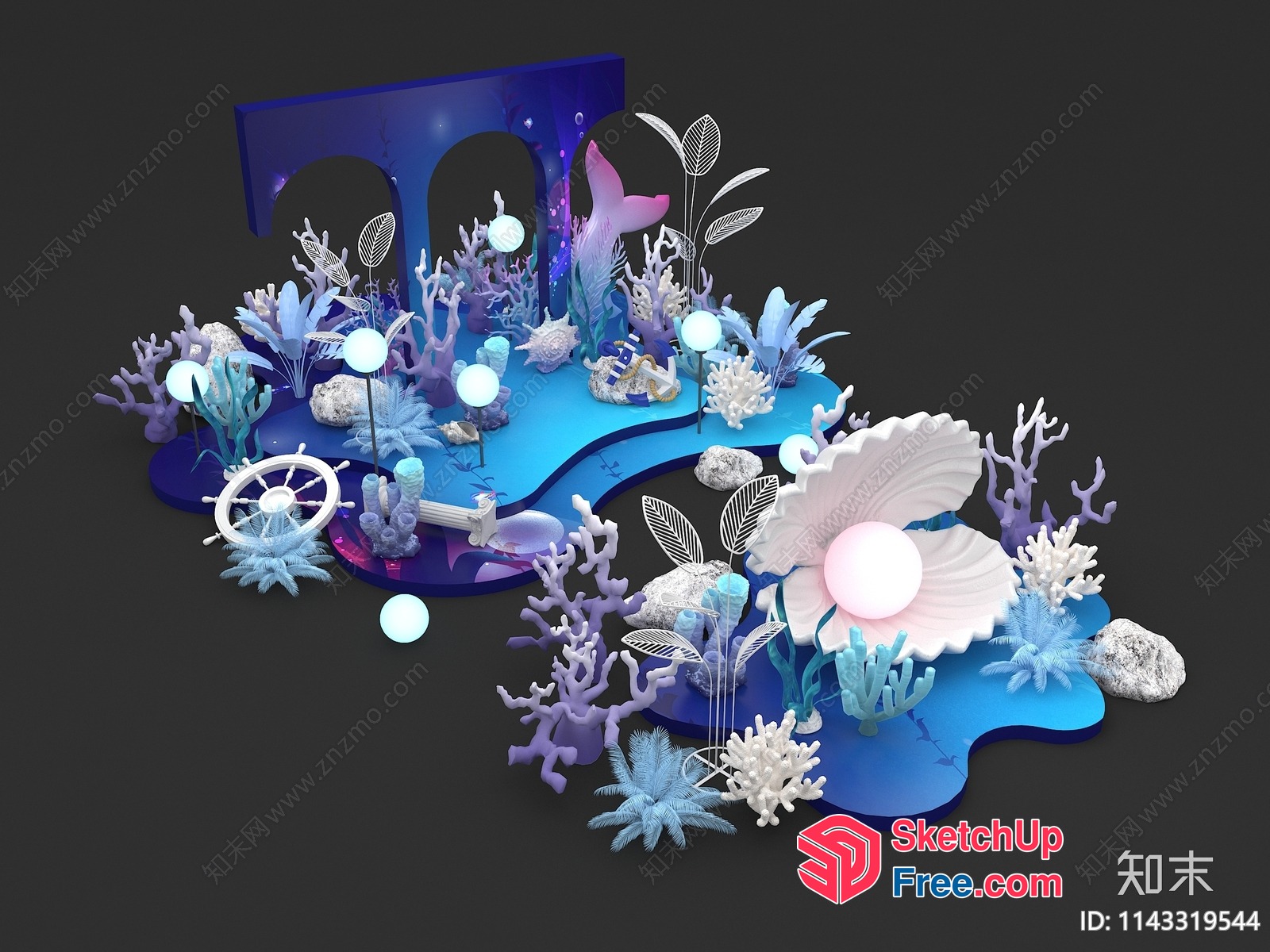 Underwater Decorative Scene With Seashells And Coral 3D SketchUp File