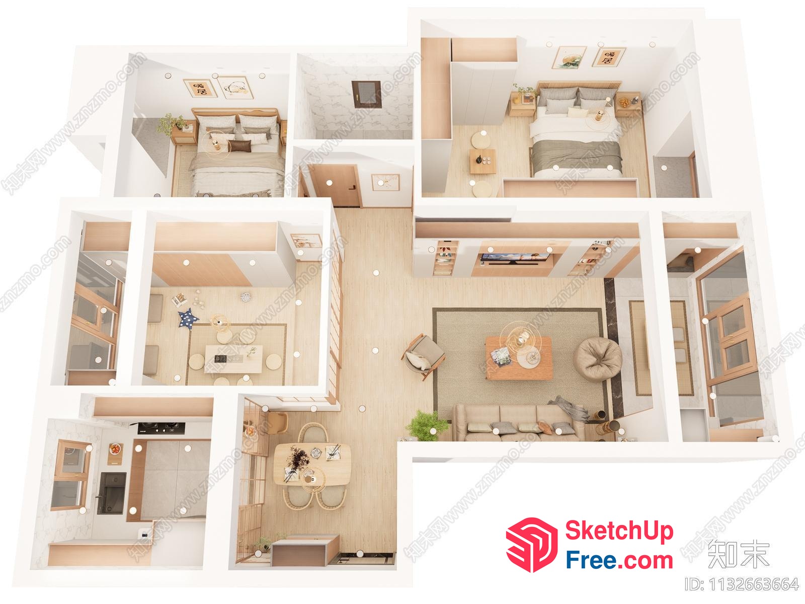 Aesthetic Apartment Plan With Minimalist Style And Natural Elements 3D SketchUp File