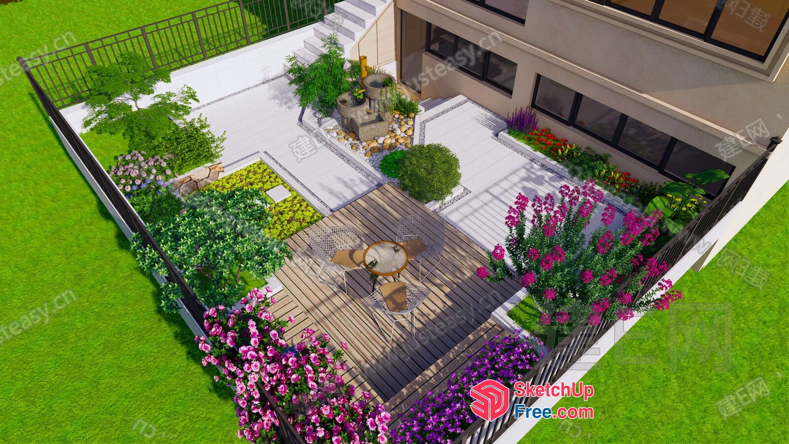 Exquisite Outdoor Patio With Vibrant Flowers And Modern Furniture 3D SketchUp File