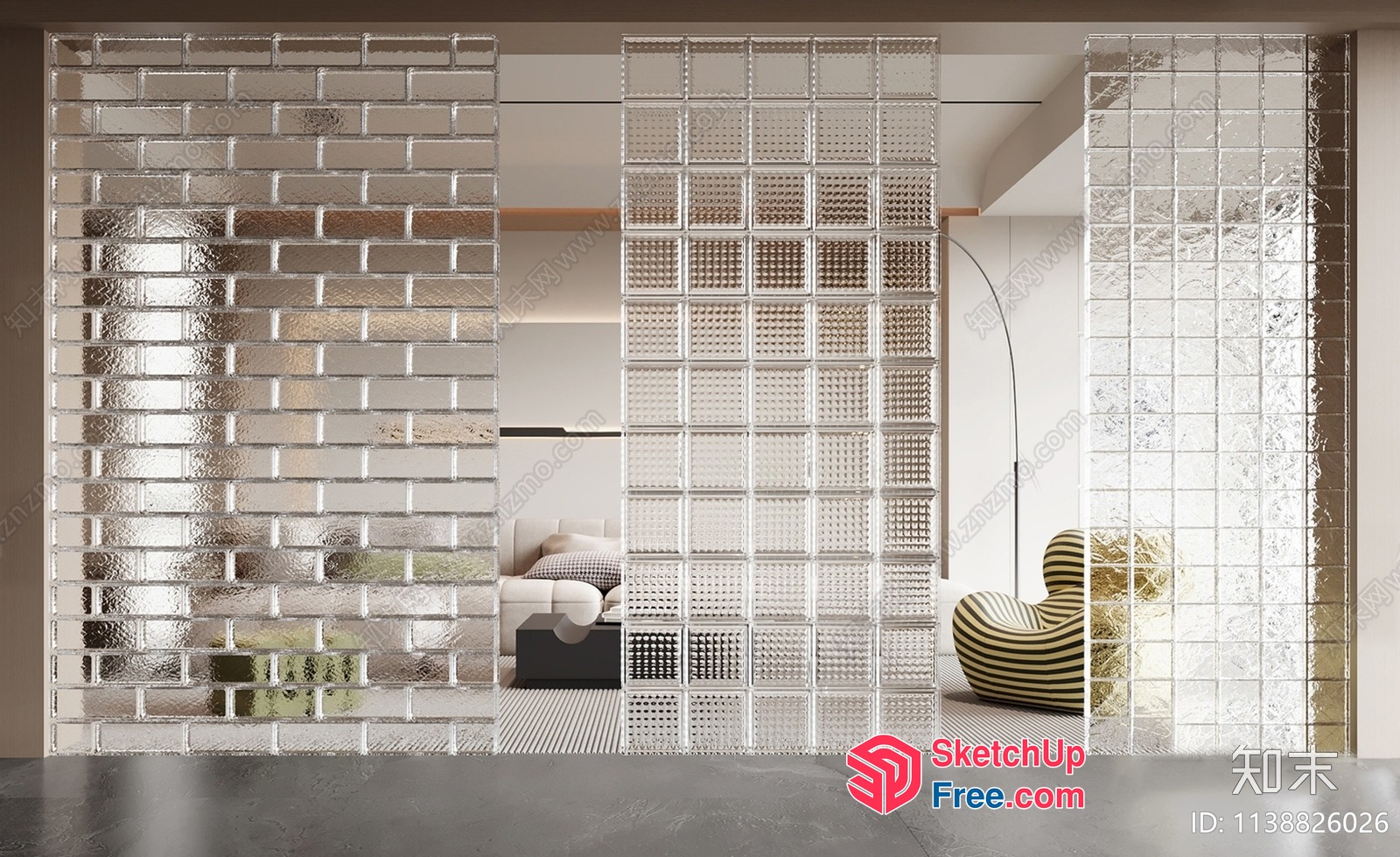 Glass Brick Partition Wall 3D SketchUp File