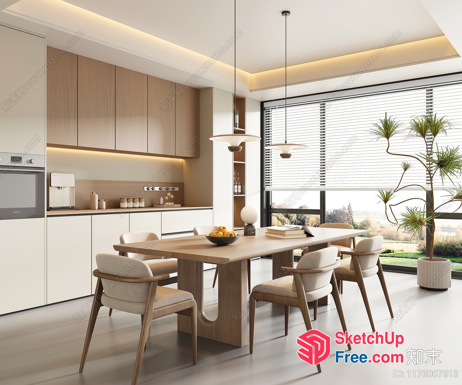 Modern Minimalist Kitchen And Dining Area 3D SketchUp File