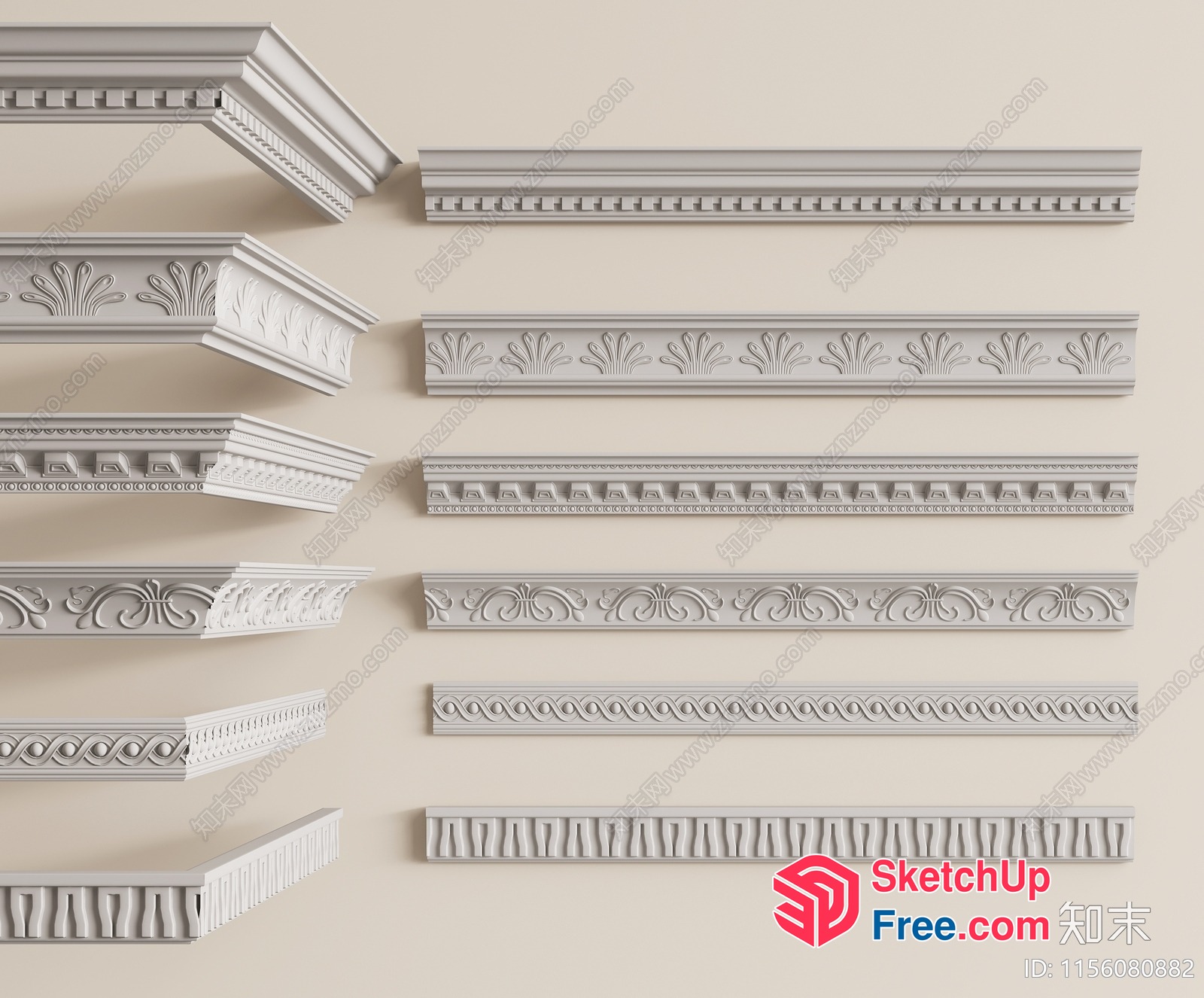 Ornate White Moulding Patterns 3D SketchUp File