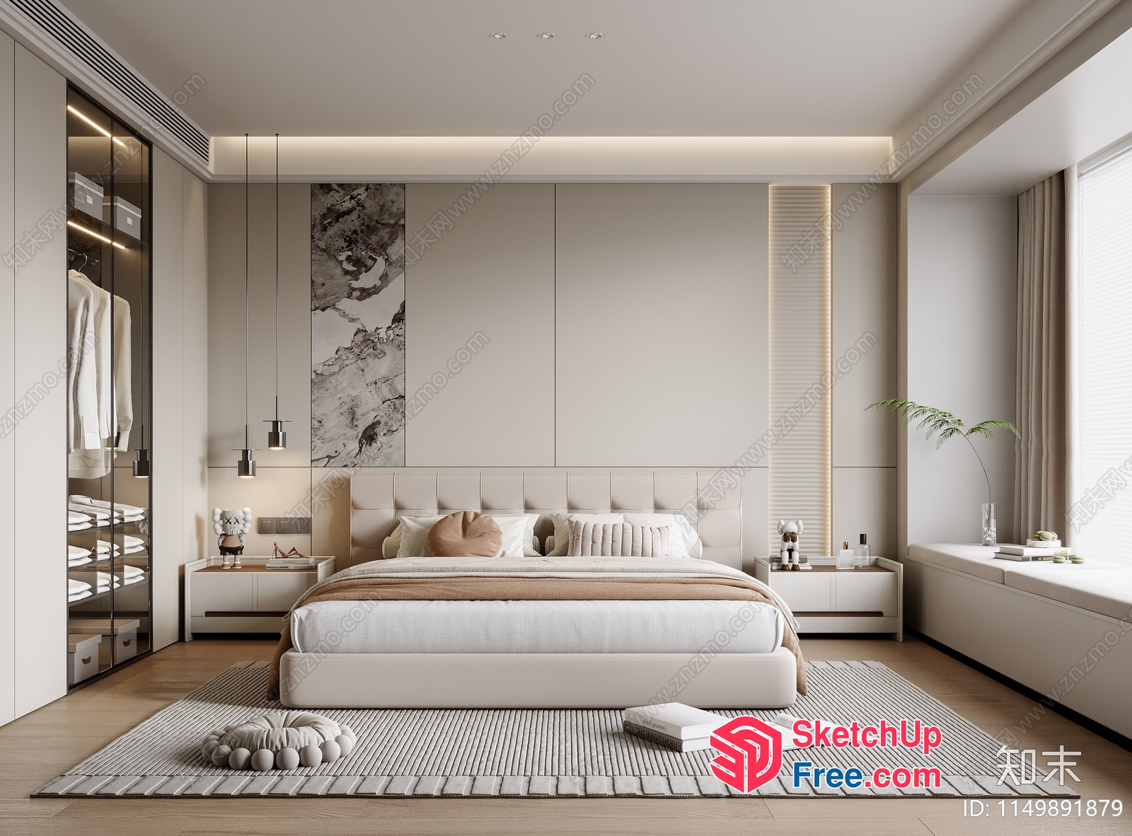 Modern Minimalist Bedroom Interior 3D SketchUp File