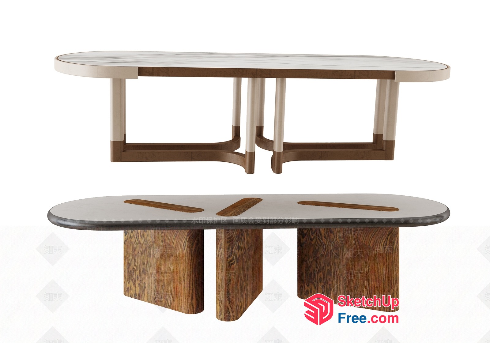 Modern Oval-Shaped Furniture Set With Marble And Wood Accents 3D SketchUp File