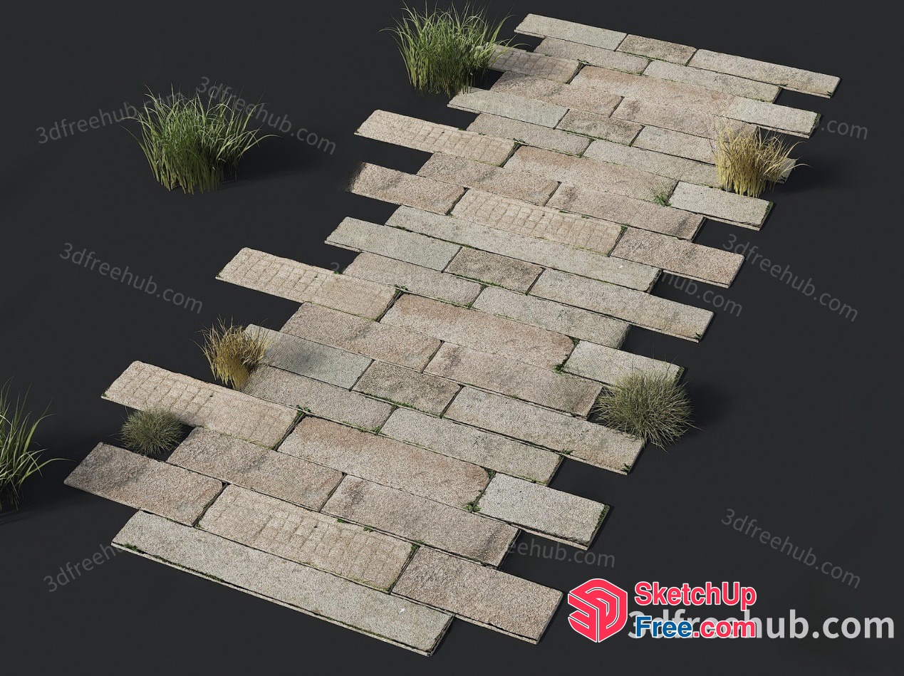 Stone Pavers And Grass Arrangement 3D SketchUp File