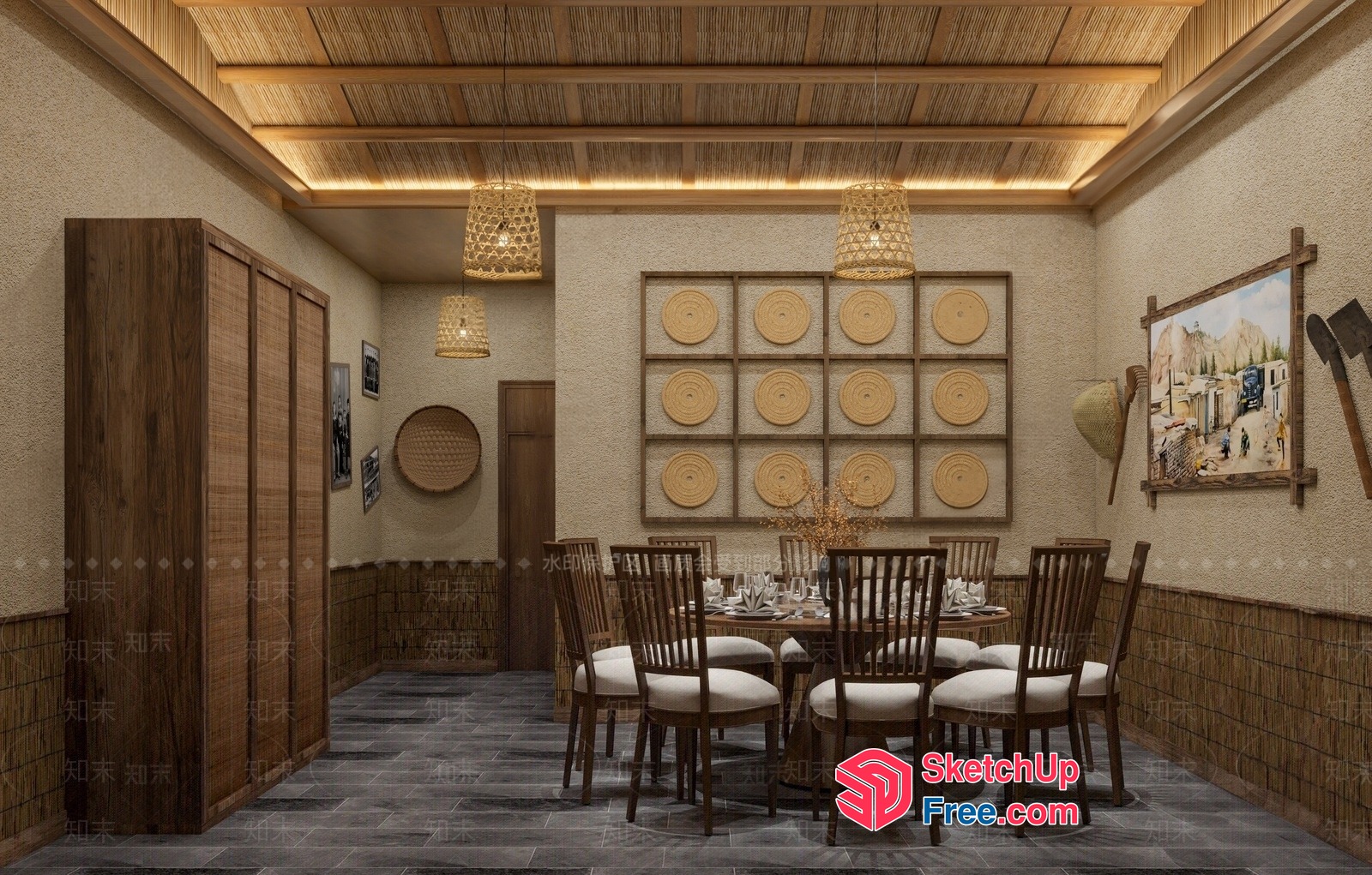 Traditional Asian-Inspired Dining Room 3D SketchUp File