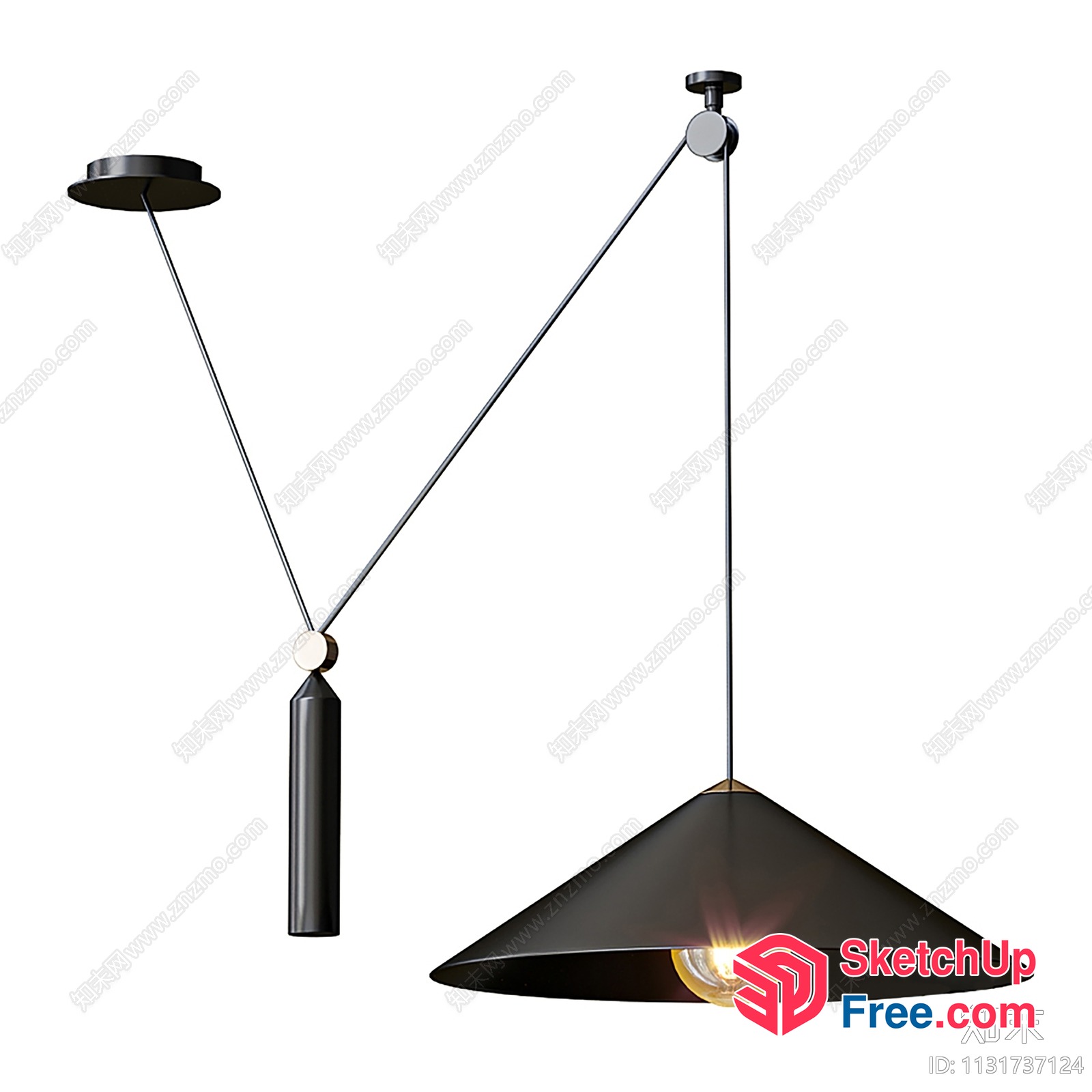 Sleek Black Pendant Lamp With Adjustable Arm 3D SketchUp File