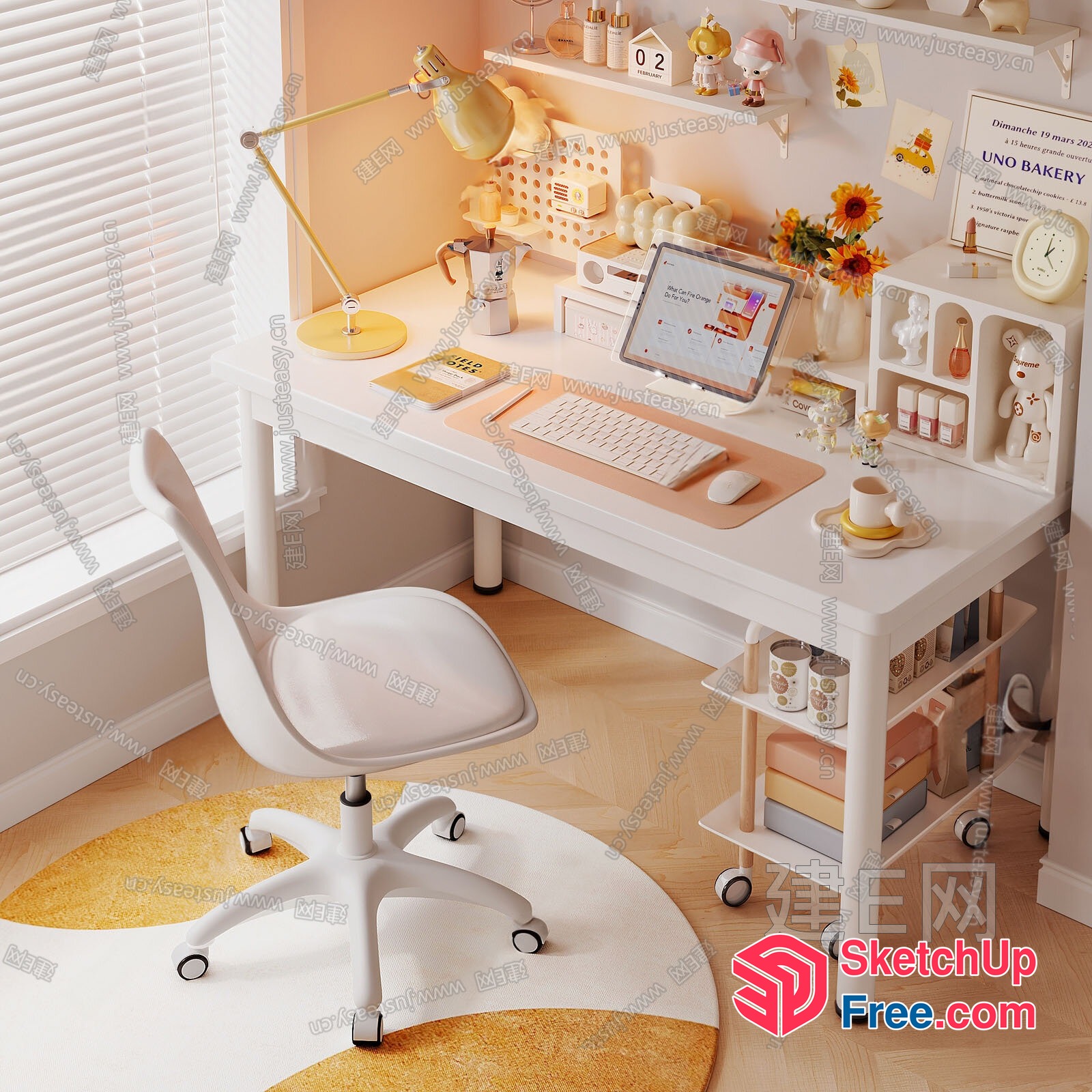 Minimalist Office Space With White And Yellow Decor 3D SketchUp File