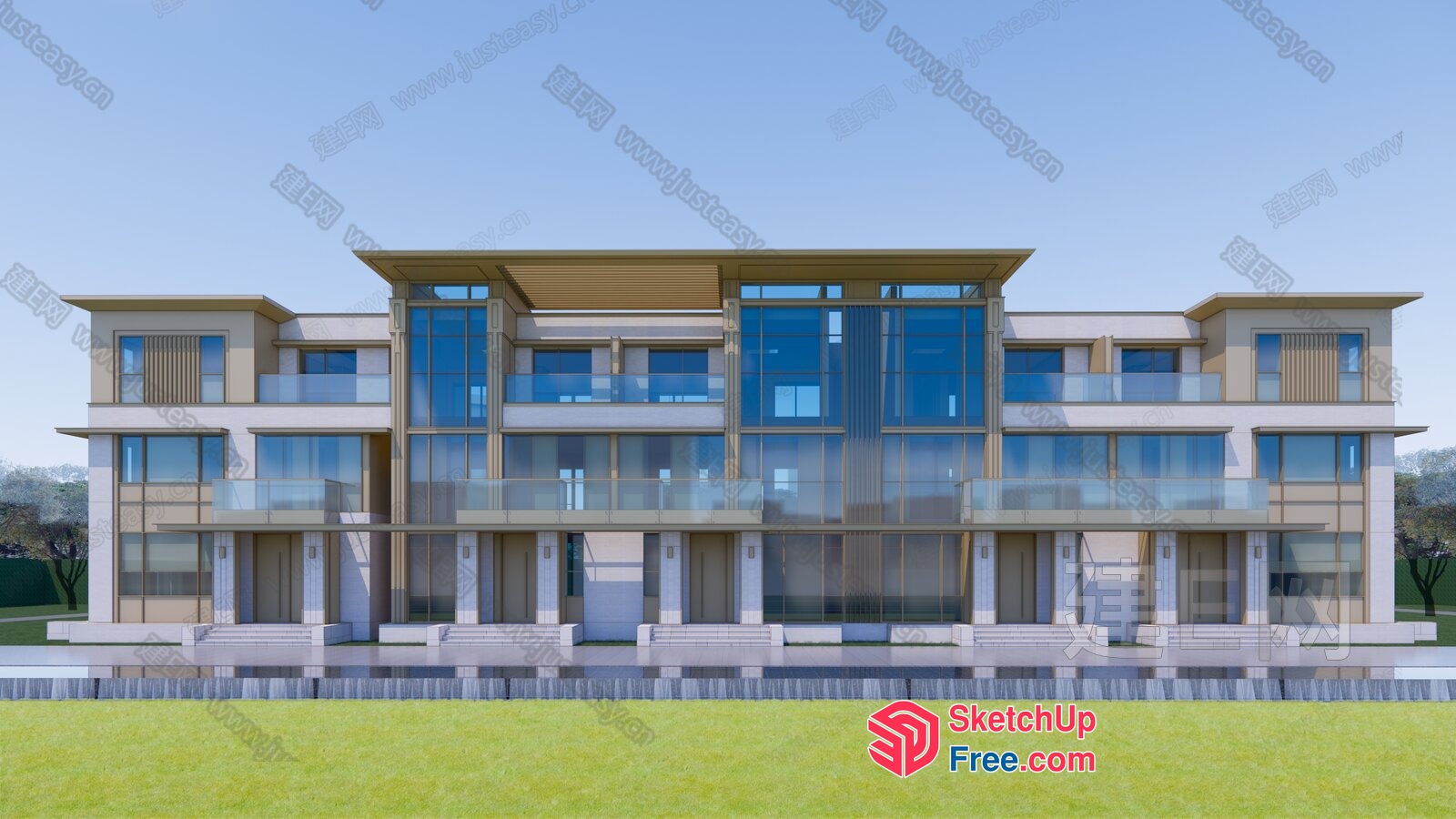 Modern Glass Curtain Wall Building 3D SketchUp File