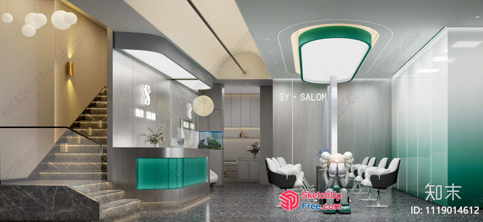 Modern Salon Interior With Sleek Staircase 3D SketchUp File