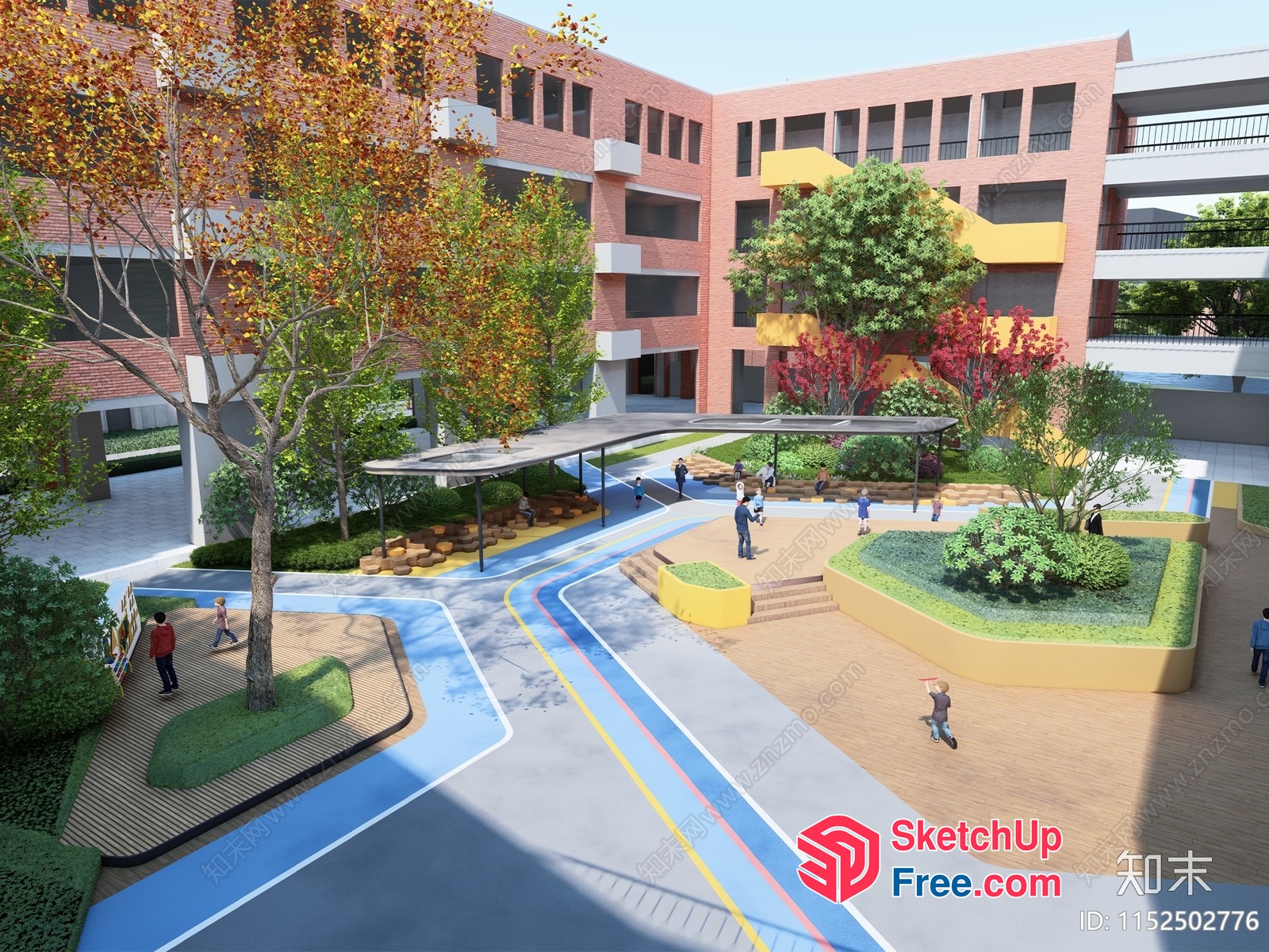 Colorful Outdoor Space With Play Area And Trees 3D SketchUp File