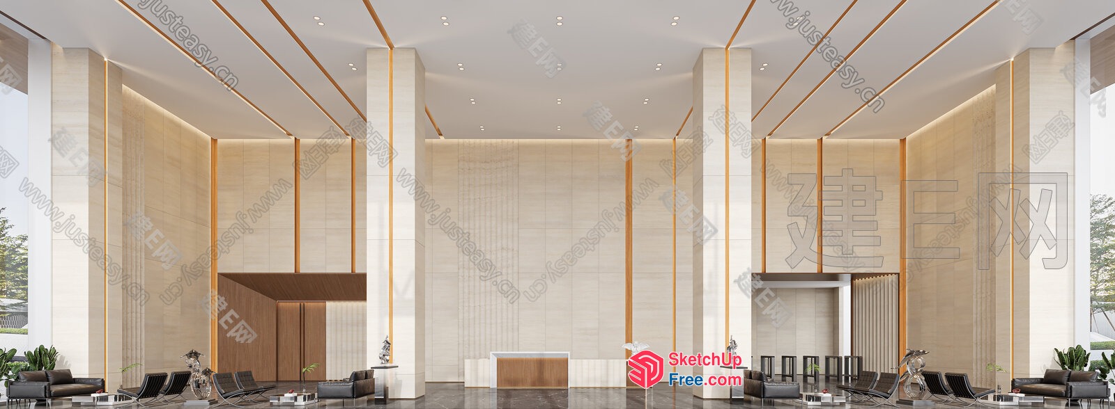 Elegant Modern Office Building Interior 3D SketchUp File