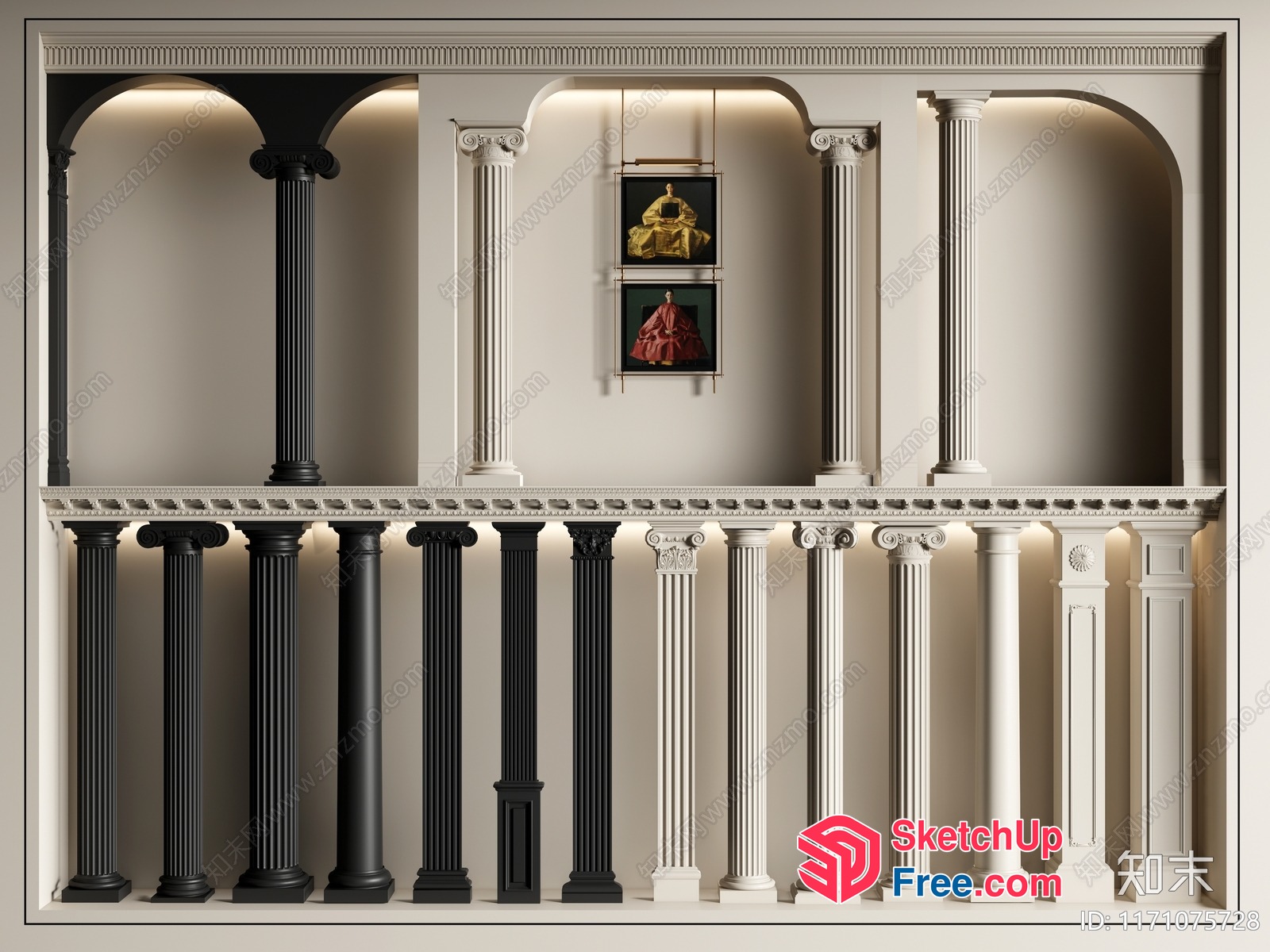 Classic Architectural Pillars And Arches 3D SketchUp File